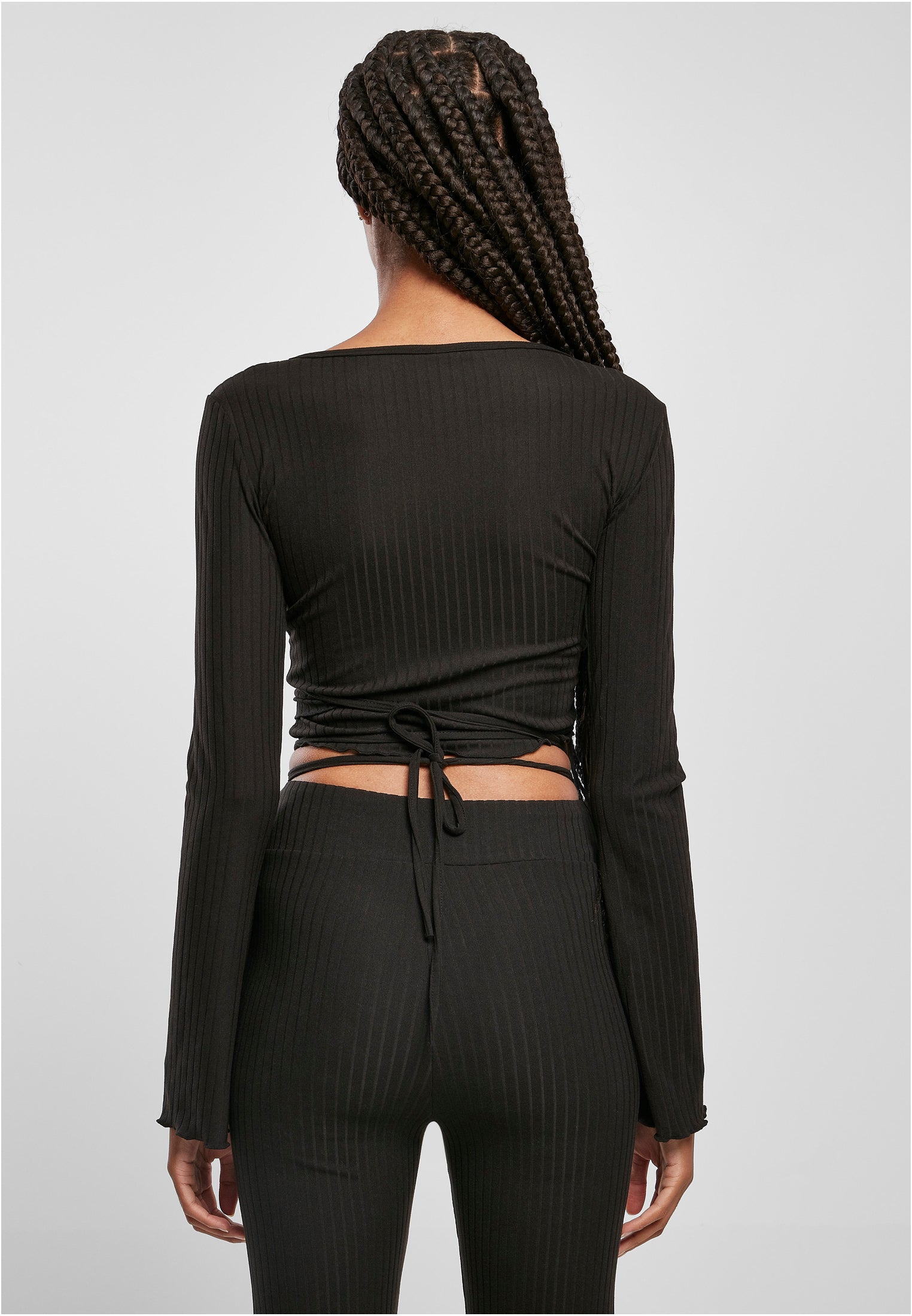 Ladies Cropped Rib Wrapped Longsleeve | black