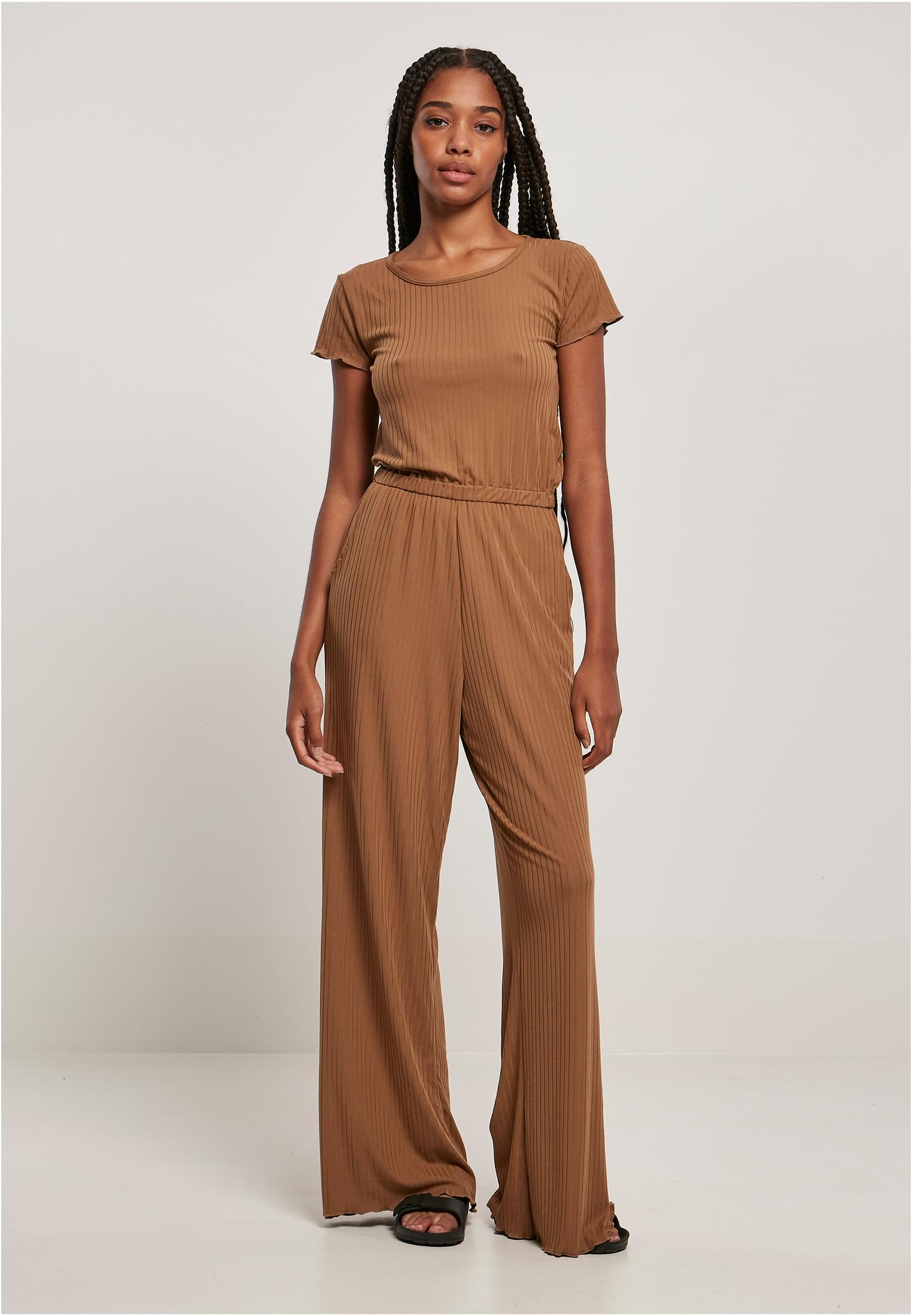 Ladies Rib Wid Leg Jumpsuit | darktaupe