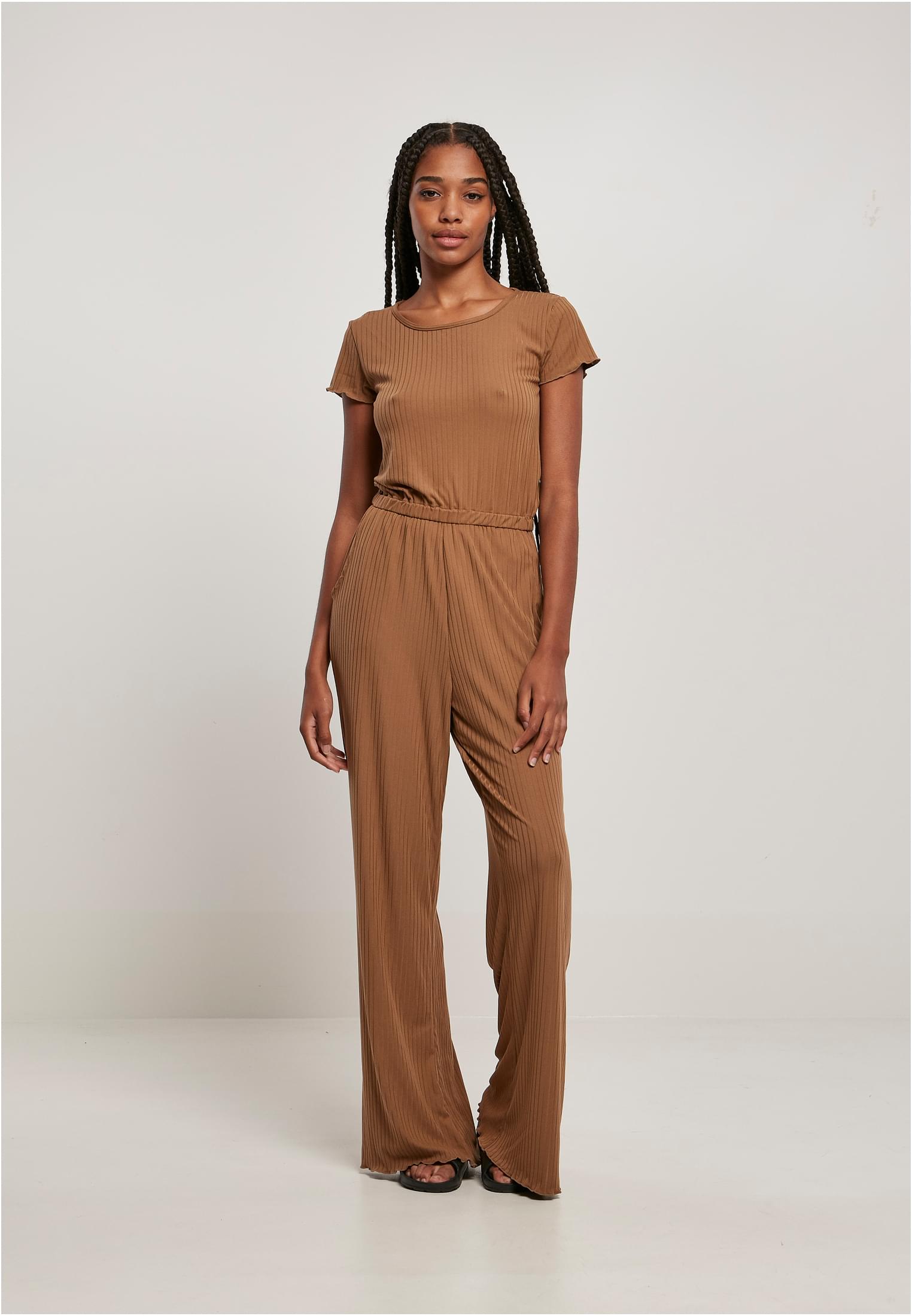 Ladies Rib Wid Leg Jumpsuit | darktaupe