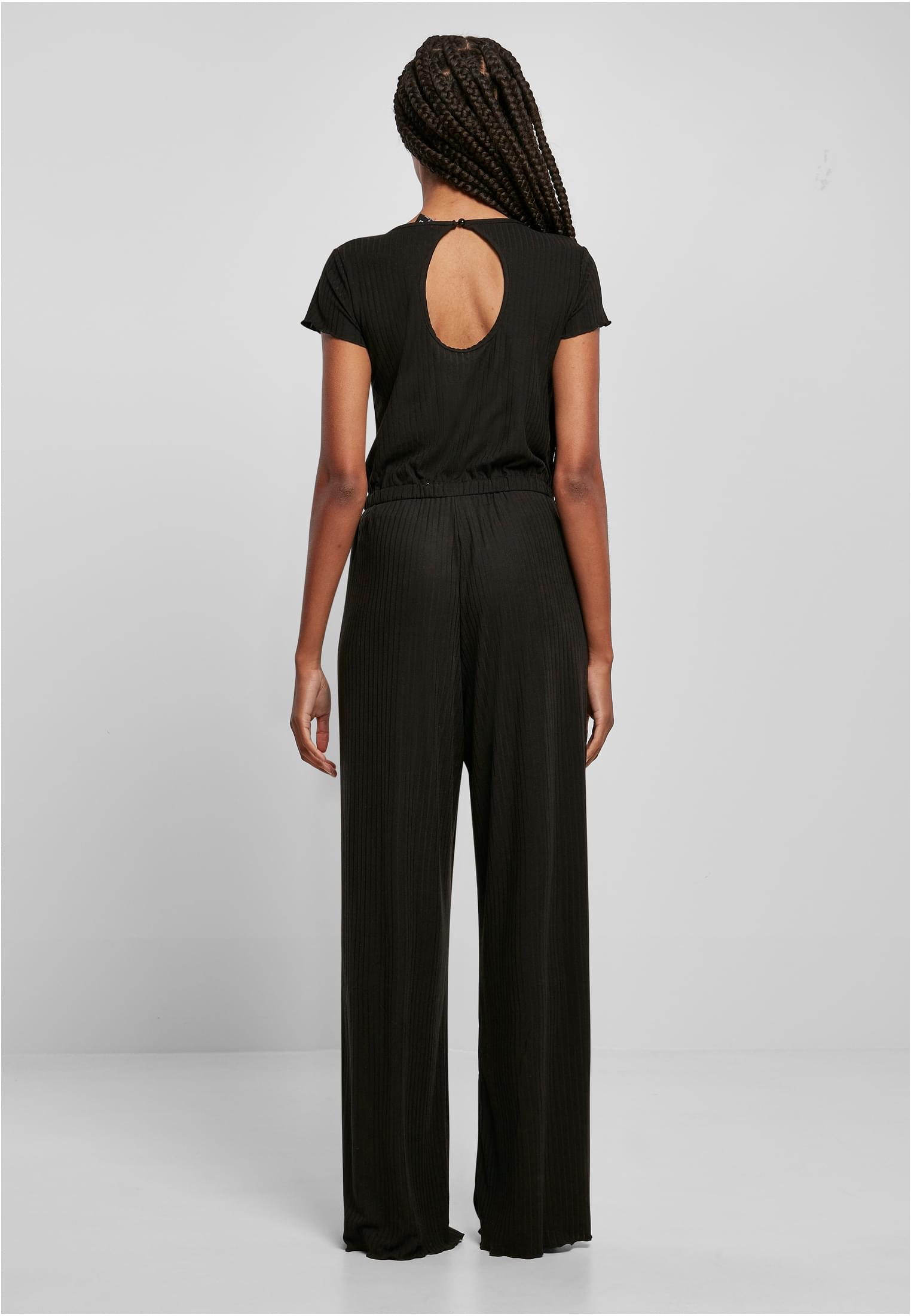 Ladies Rib Wid Leg Jumpsuit | black