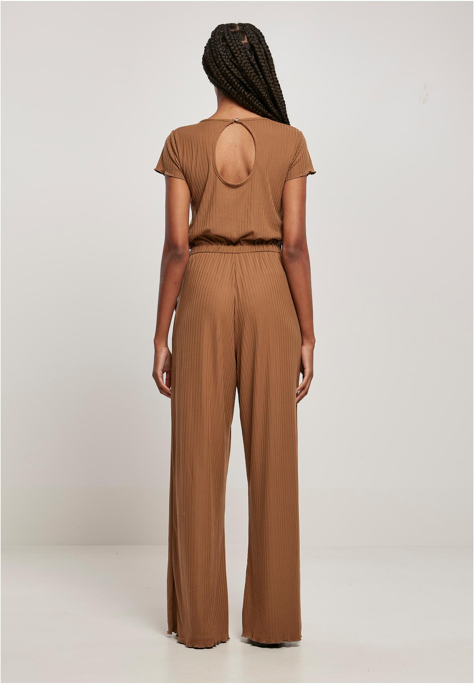 Ladies Rib Wid Leg Jumpsuit | darktaupe