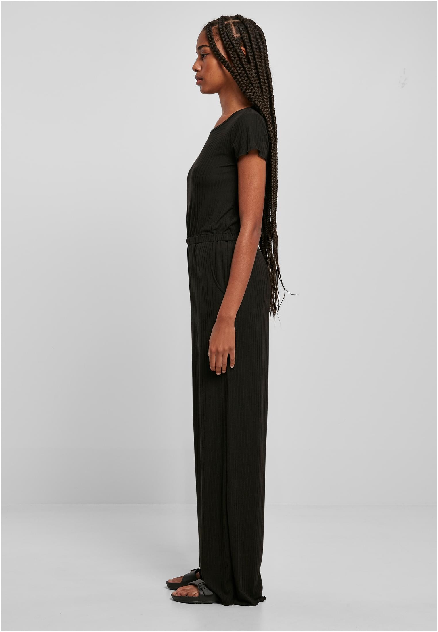 Ladies Rib Wid Leg Jumpsuit | black