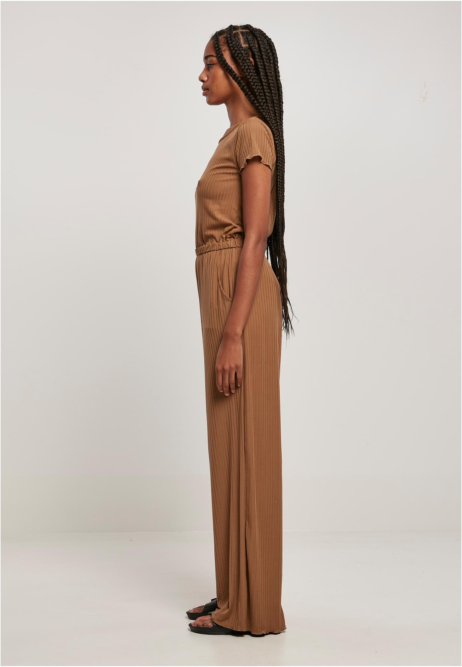 Ladies Rib Wid Leg Jumpsuit | darktaupe