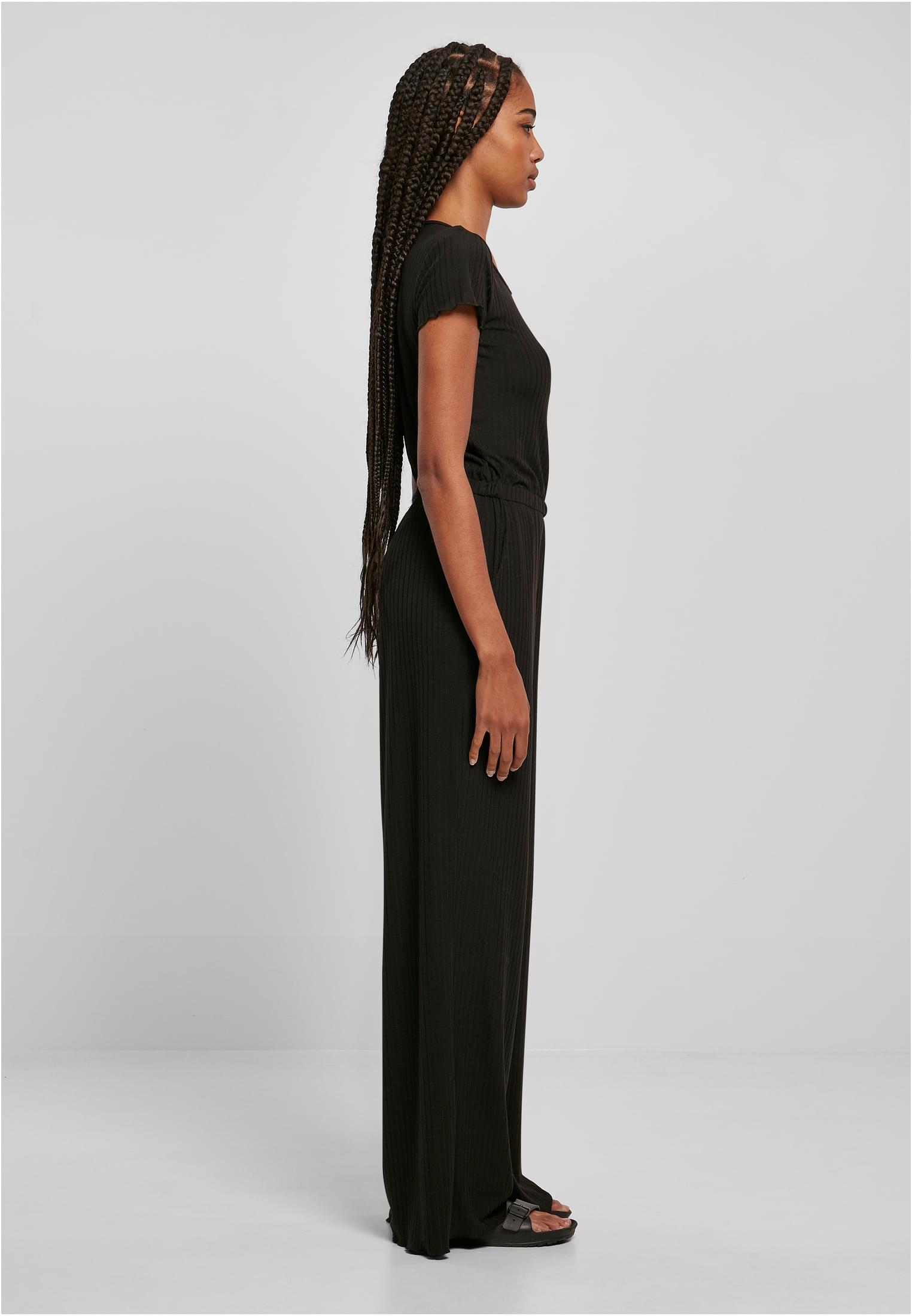 Ladies Rib Wid Leg Jumpsuit | black