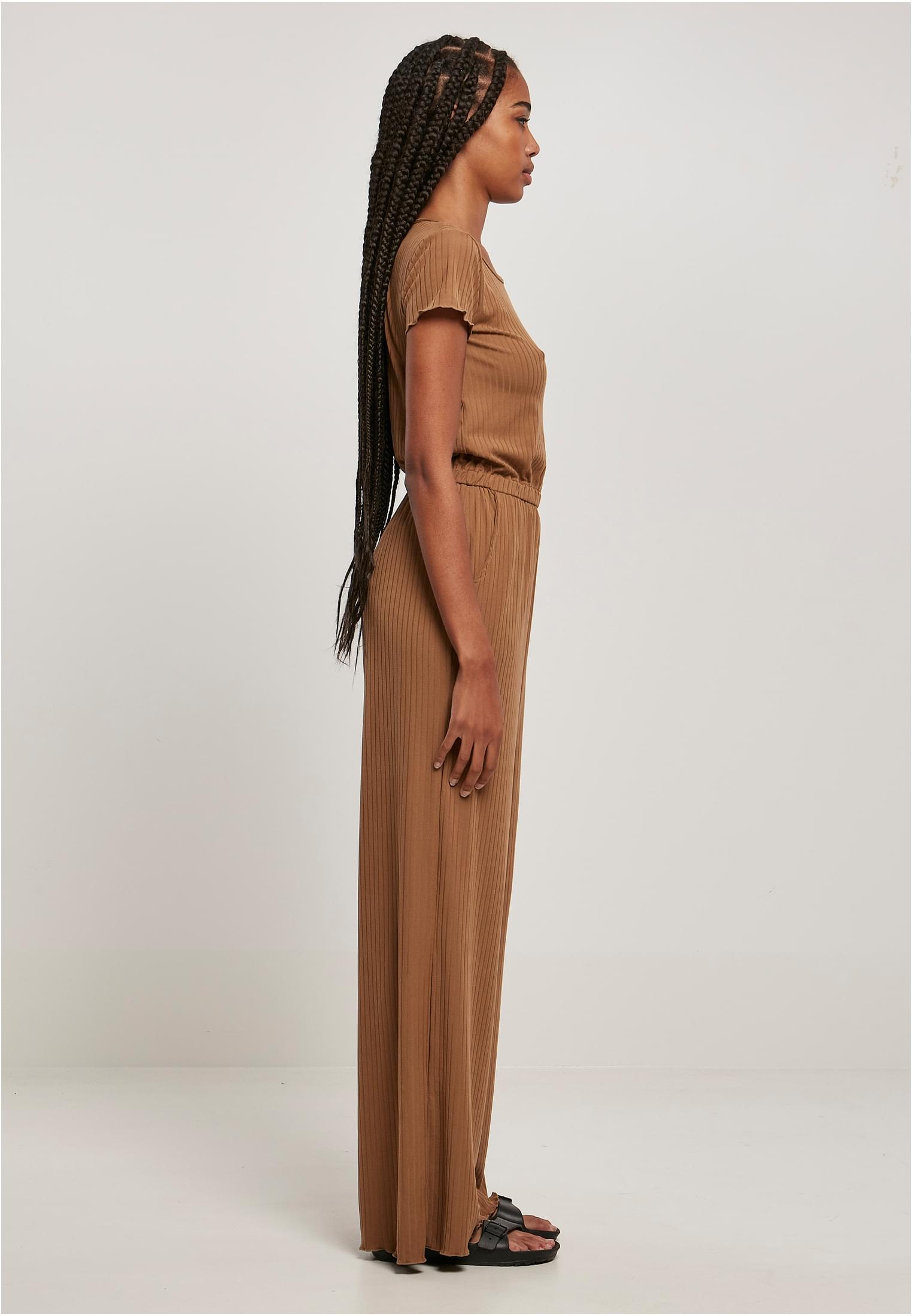 Ladies Rib Wid Leg Jumpsuit | darktaupe