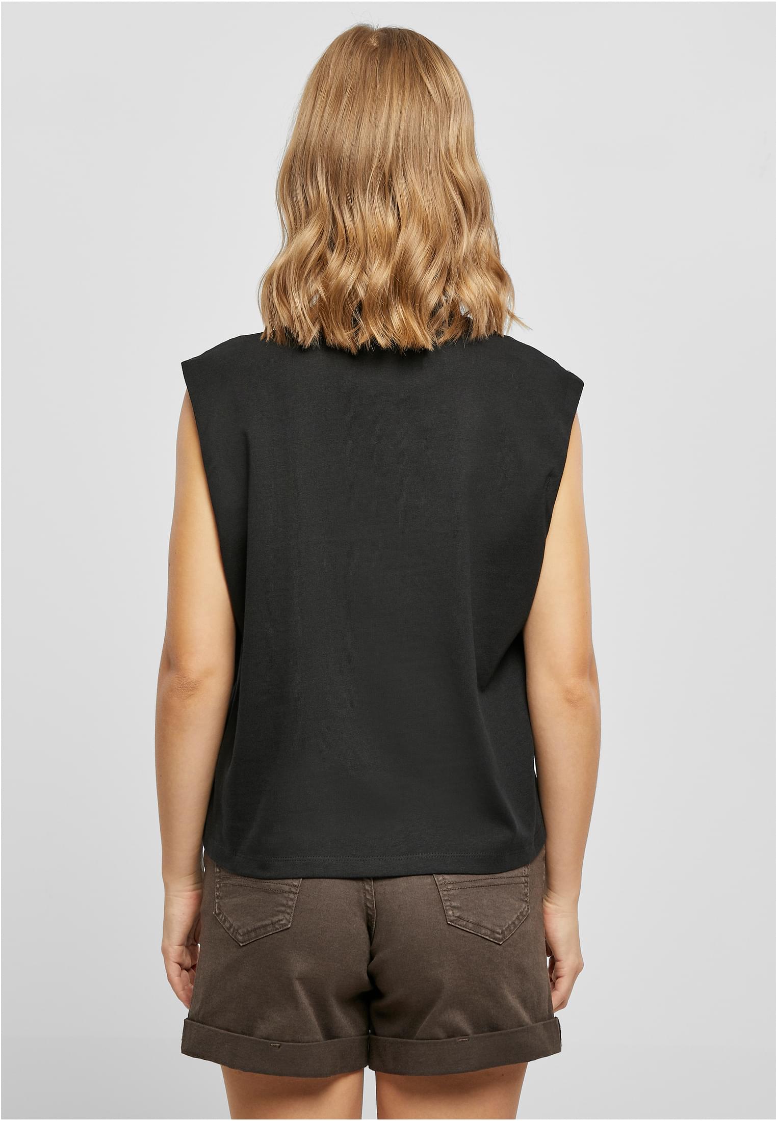 Ladies Organic Heavy Pleated Shoulder Top | black