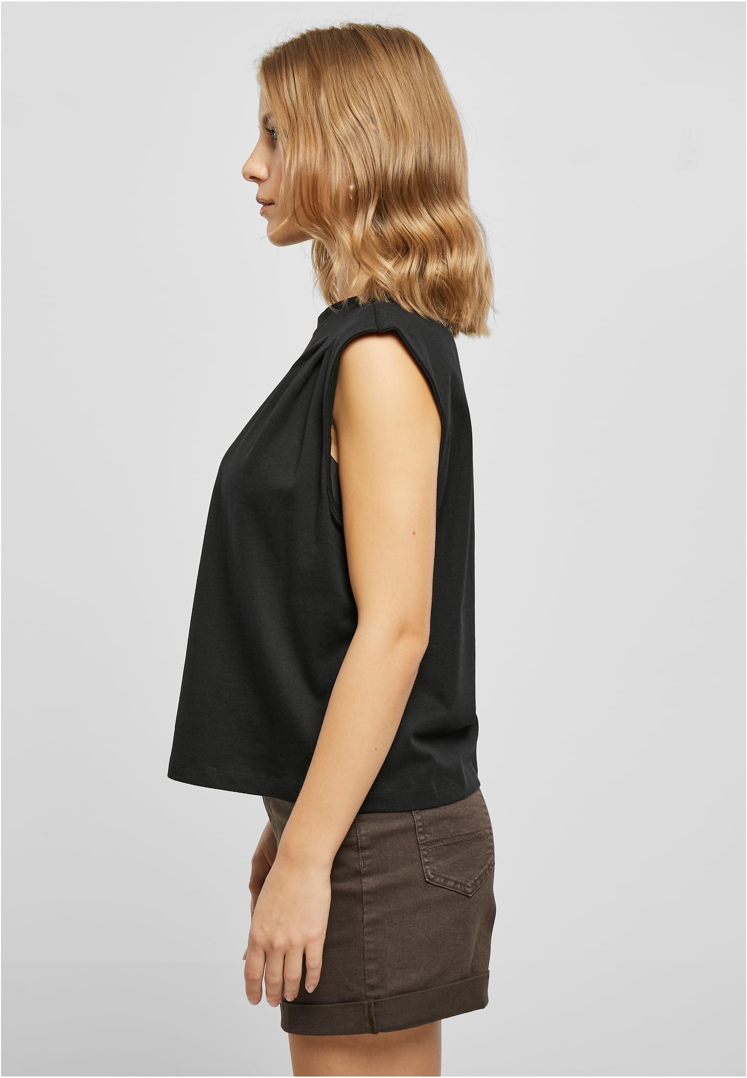 Ladies Organic Heavy Pleated Shoulder Top | black