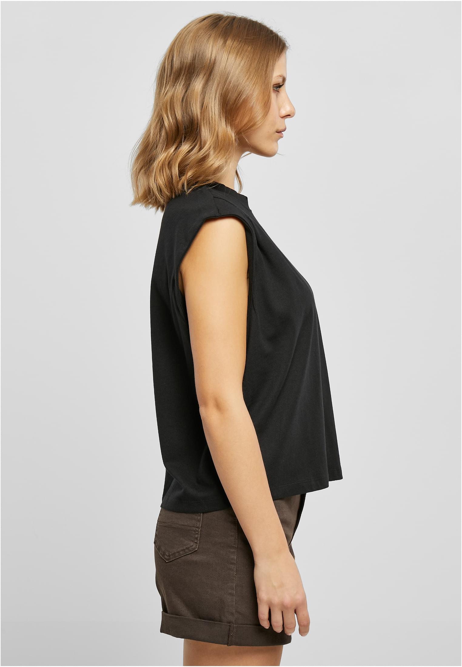 Ladies Organic Heavy Pleated Shoulder Top | black