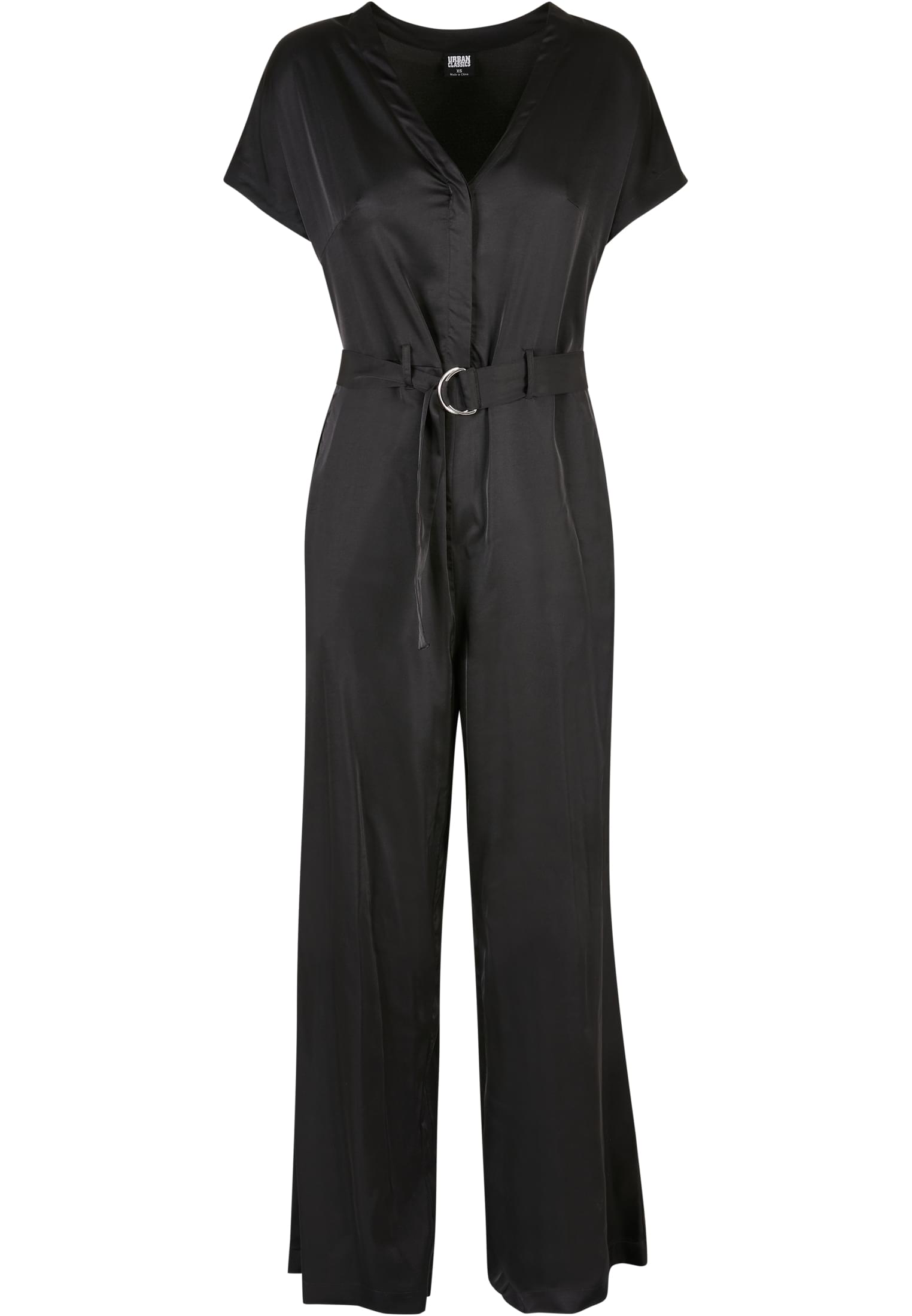 Ladies Satin Wide Leg Belt Jumpsuit | black