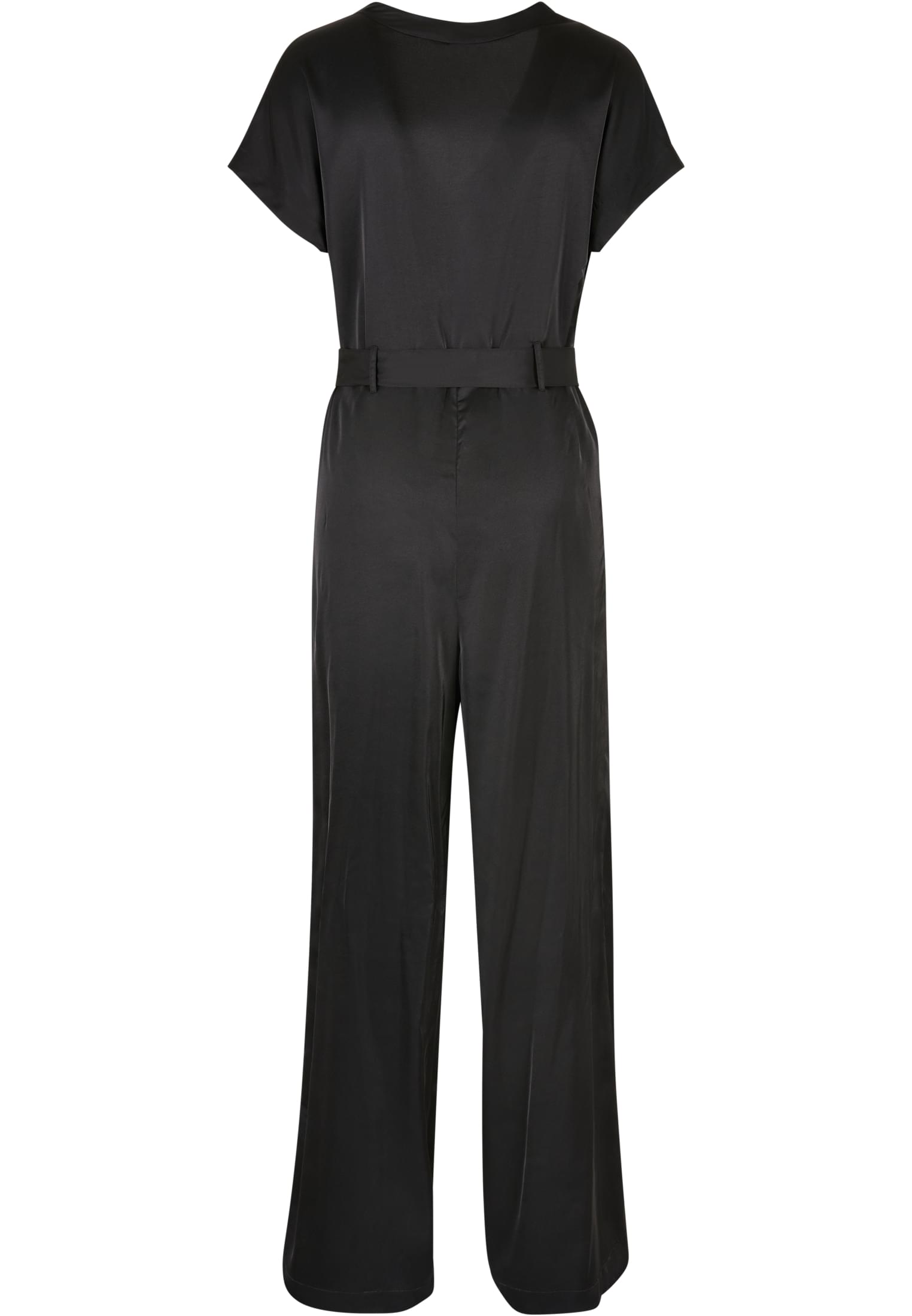 Ladies Satin Wide Leg Belt Jumpsuit | black