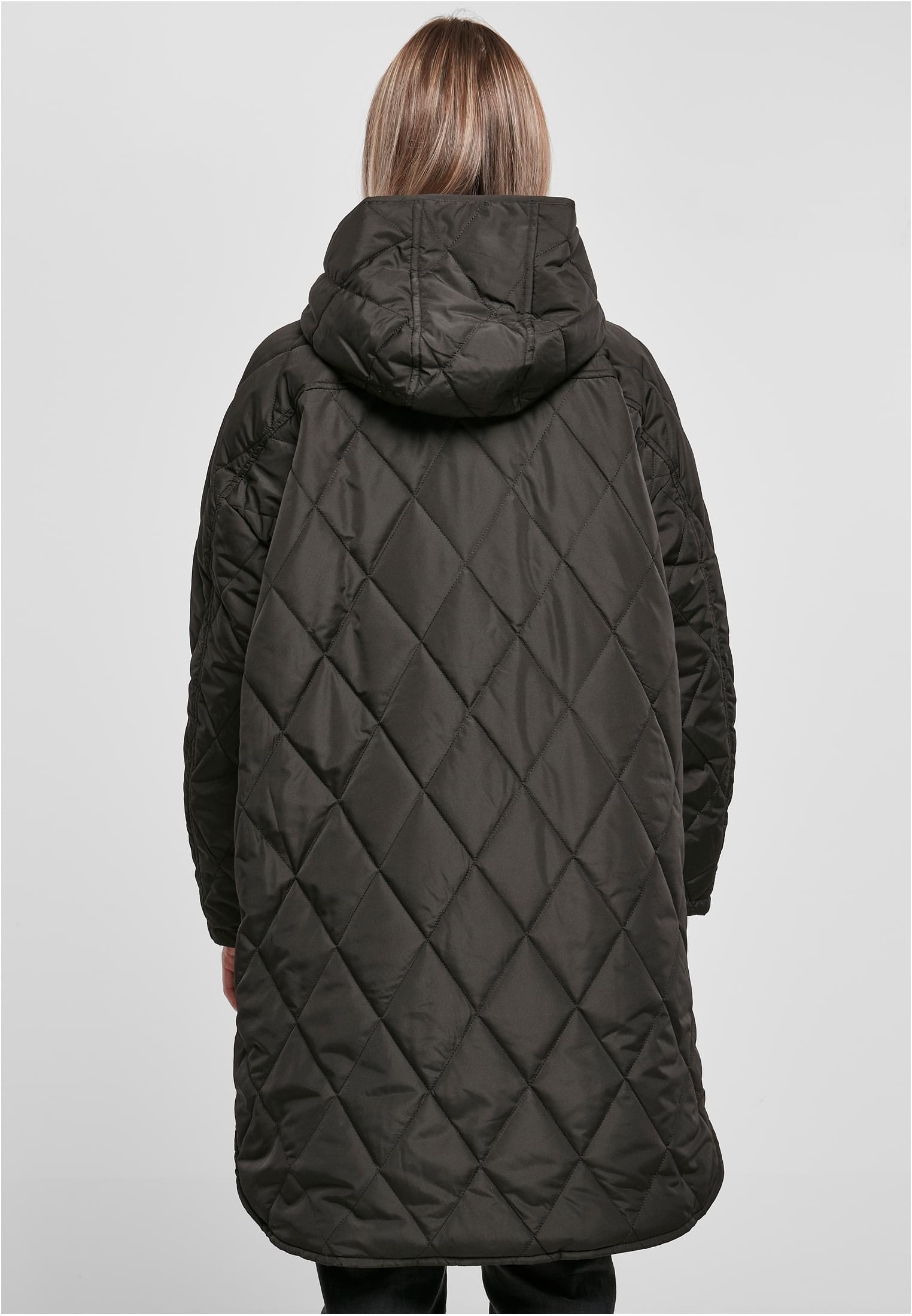 Ladies Oversized Diamond Quilted Hooded Coat | black