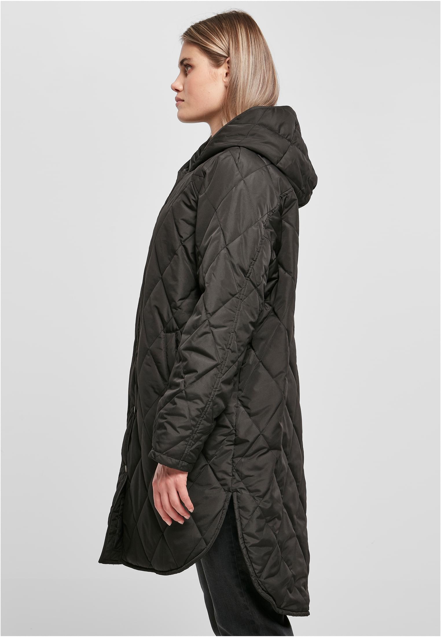 Ladies Oversized Diamond Quilted Hooded Coat | black