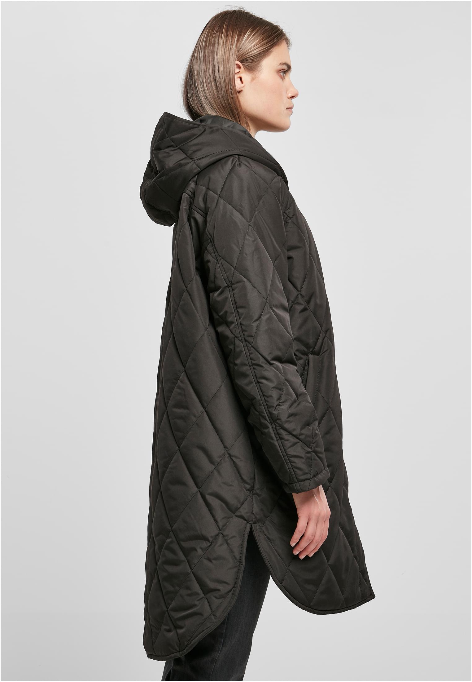 Ladies Oversized Diamond Quilted Hooded Coat | black