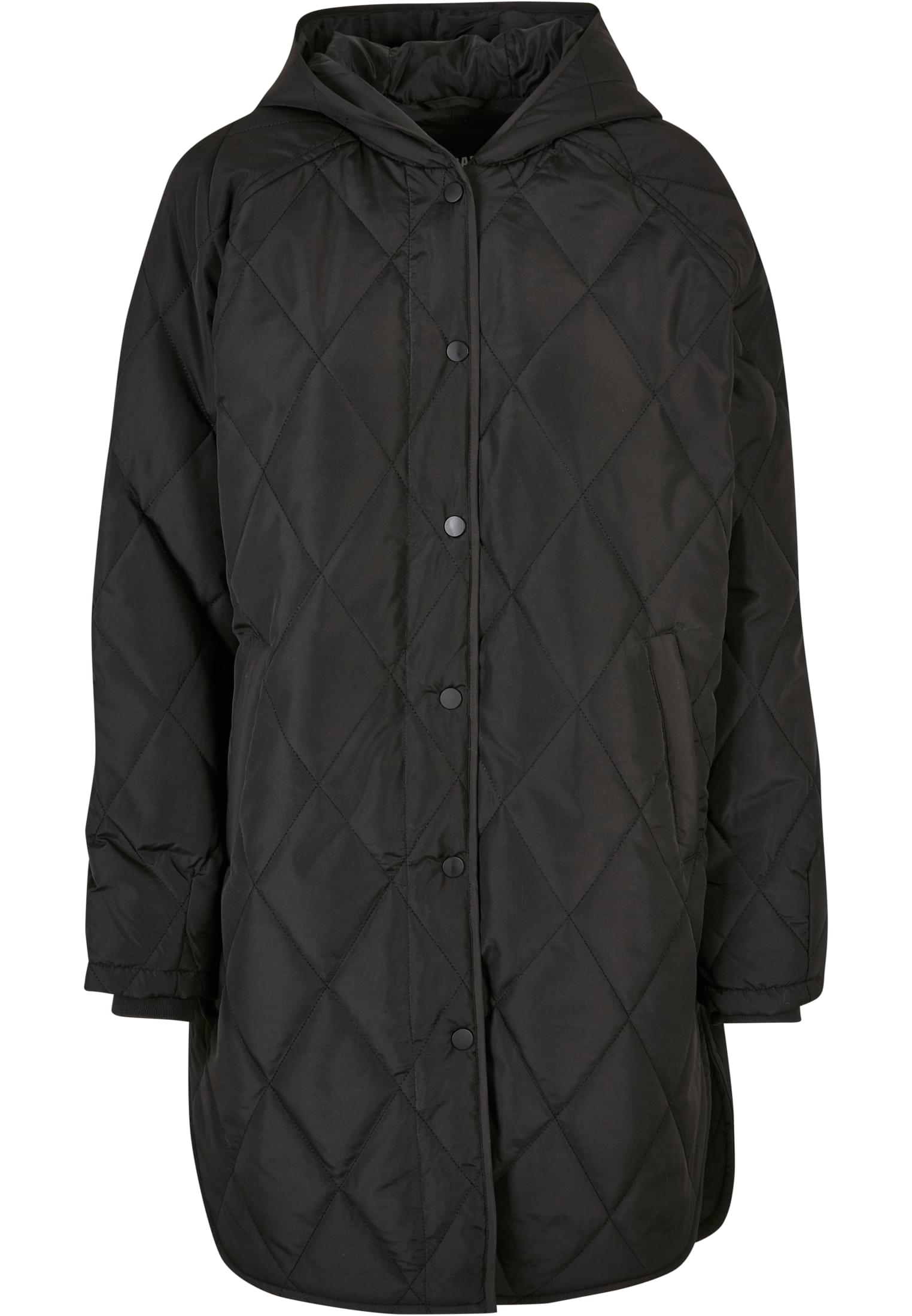 Ladies Oversized Diamond Quilted Hooded Coat | black