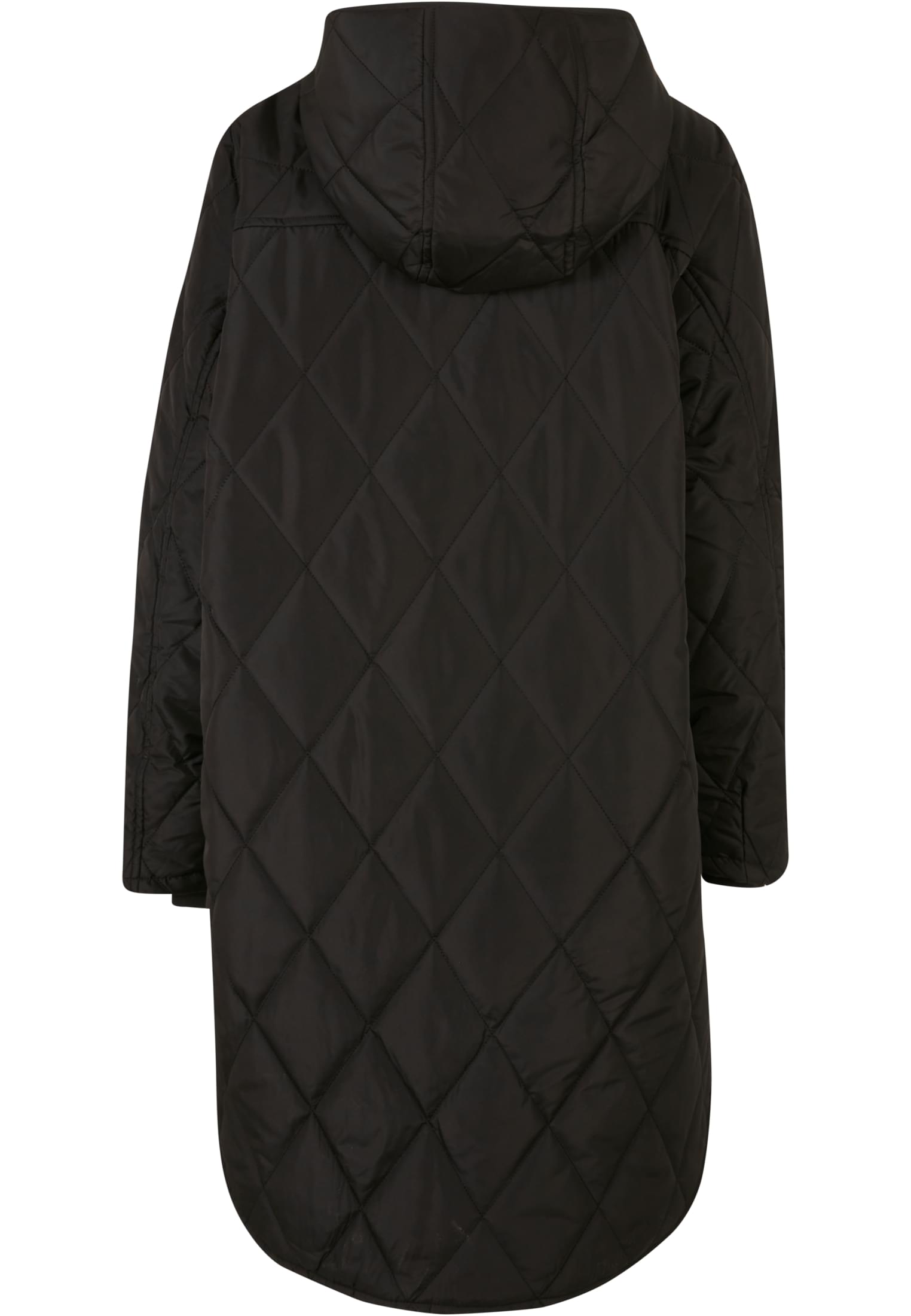 Ladies Oversized Diamond Quilted Hooded Coat | black