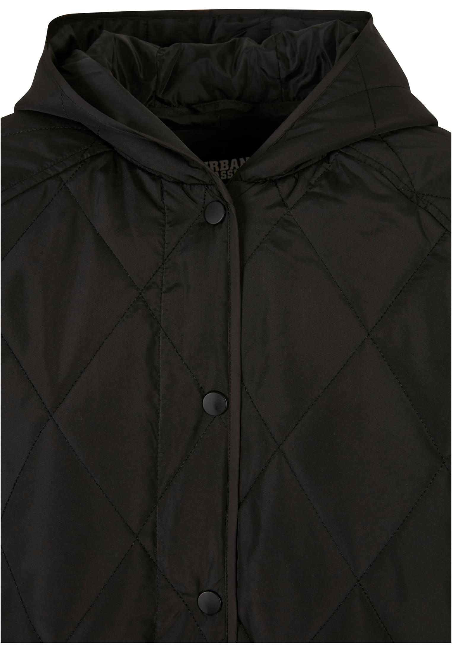 Ladies Oversized Diamond Quilted Hooded Coat | black