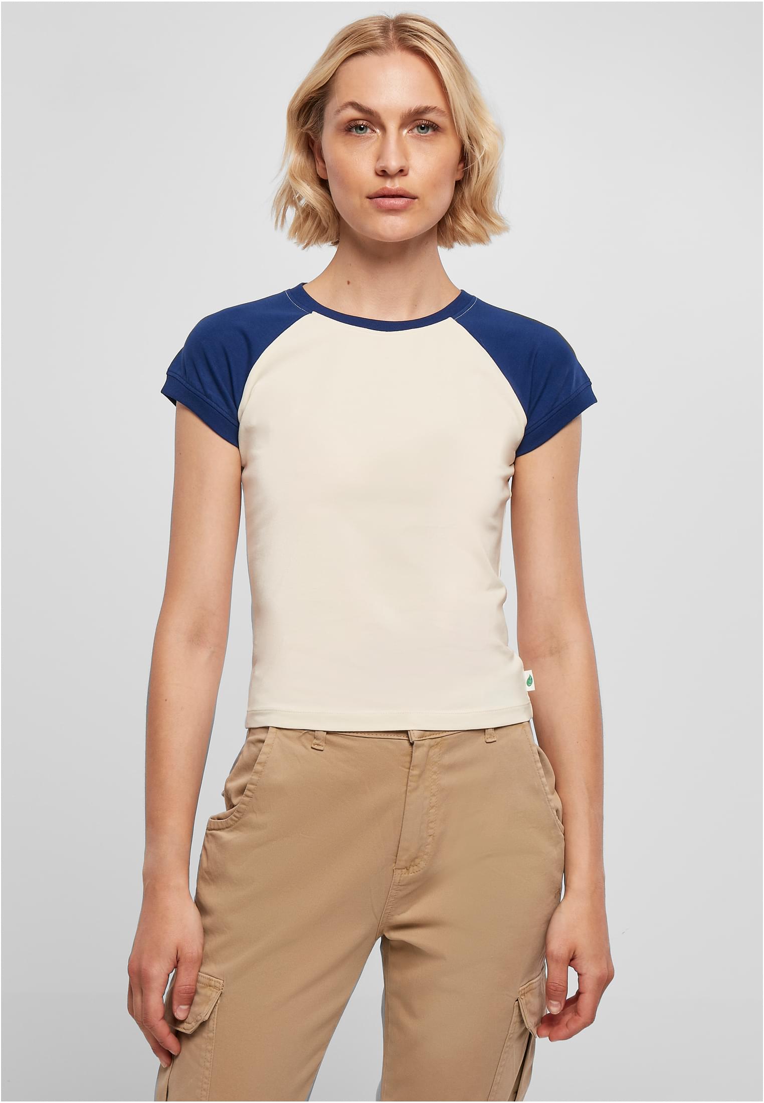 Ladies Organic Stretch Short Retro Baseball Tee | whitesand/spaceblue