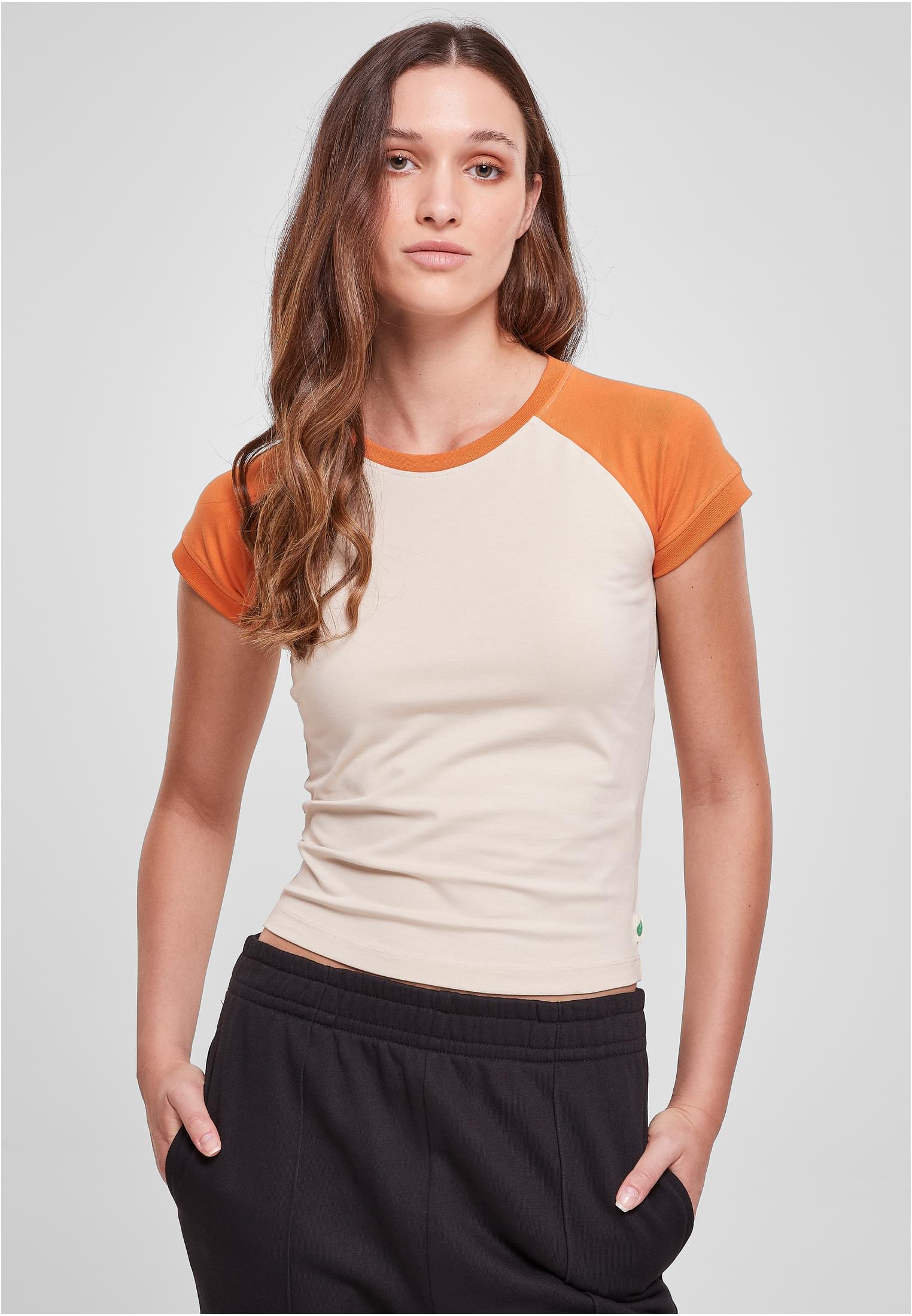 Ladies Organic Stretch Short Retro Baseball Tee | softseagrass/vintageorange