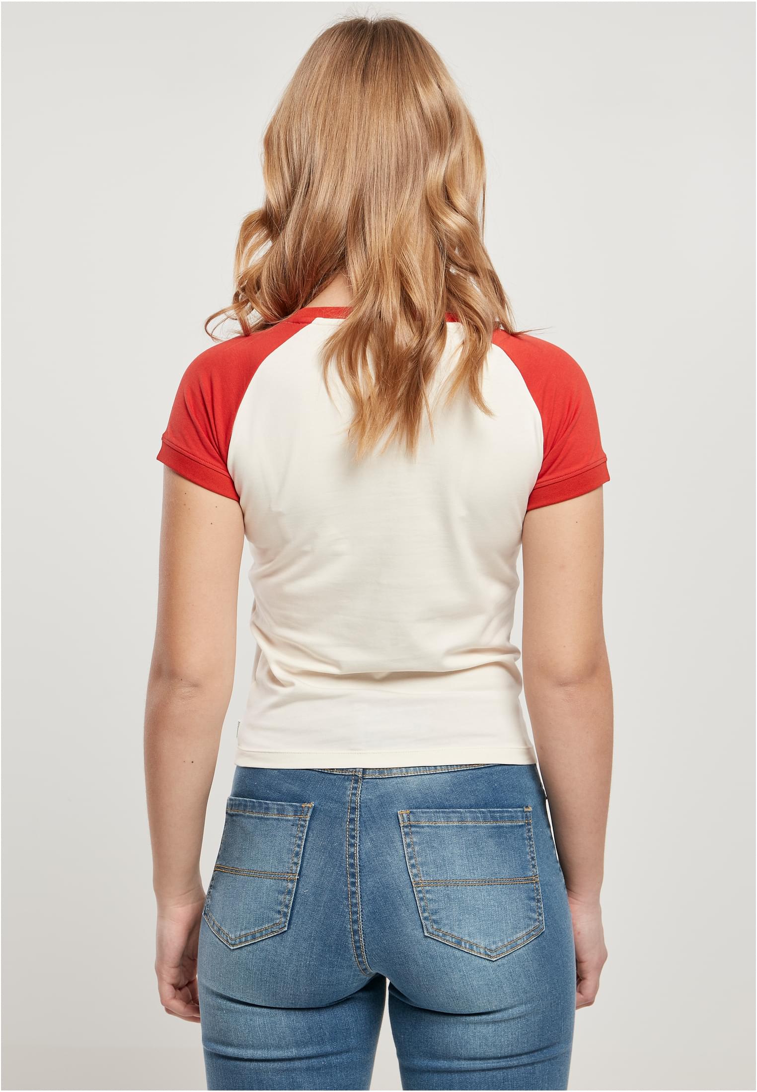 Ladies Organic Stretch Short Retro Baseball Tee | whitesand/hugered