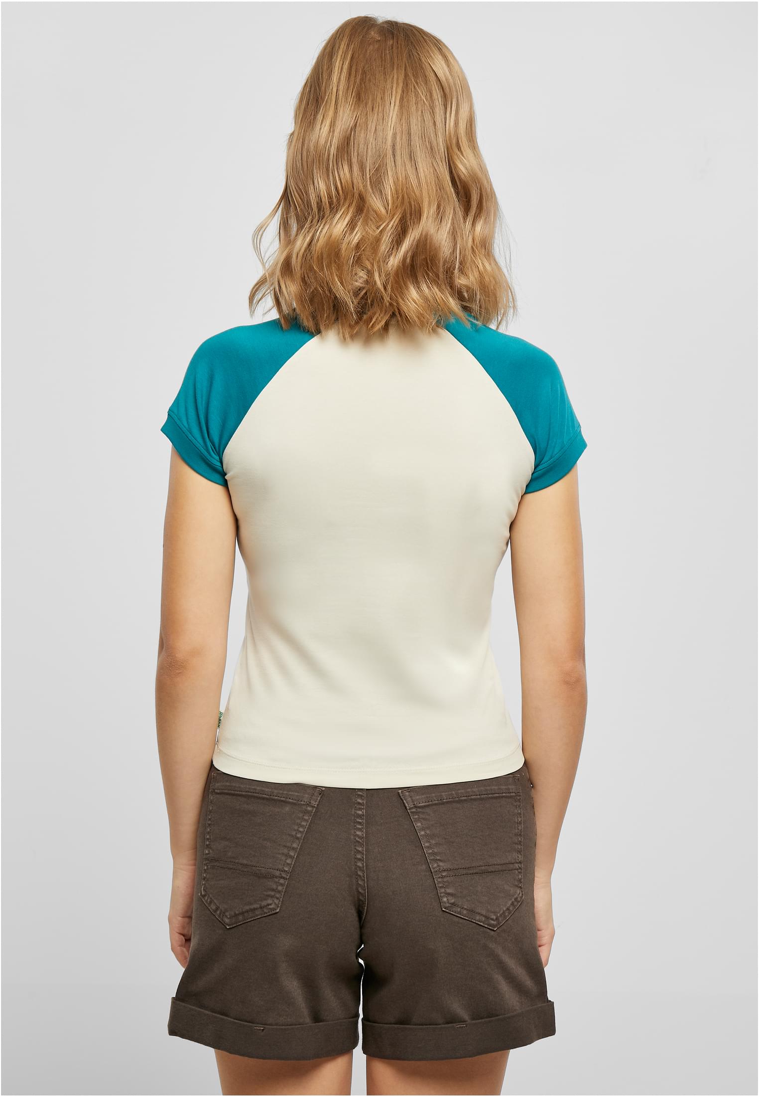 Ladies Organic Stretch Short Retro Baseball Tee | softseagrass/watergreen