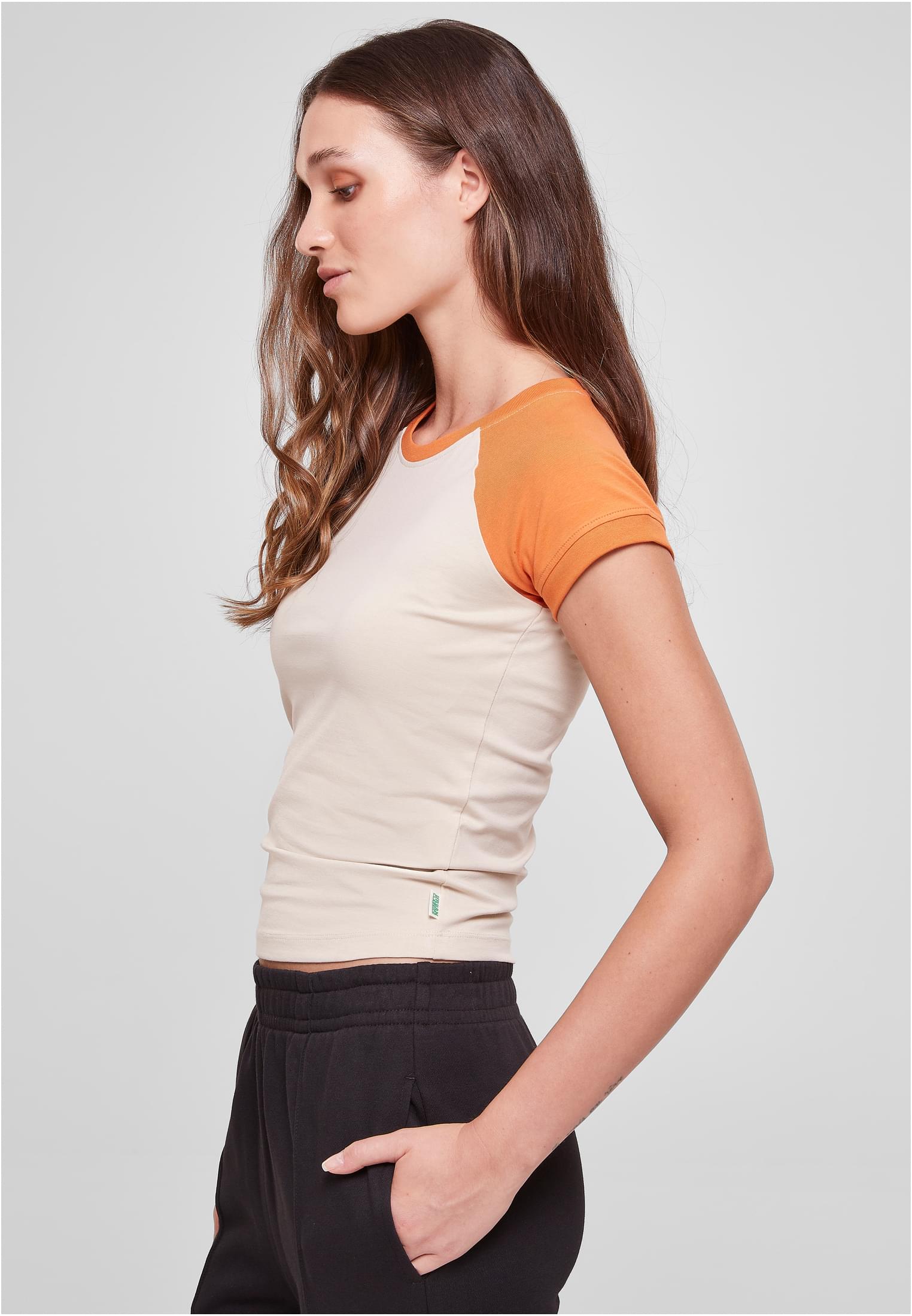 Ladies Organic Stretch Short Retro Baseball Tee | softseagrass/vintageorange