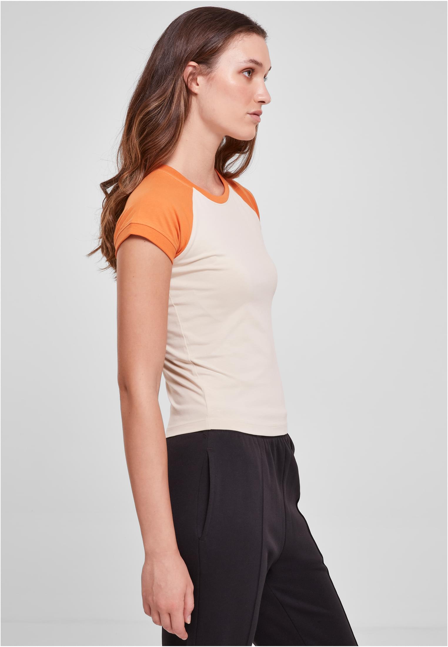 Ladies Organic Stretch Short Retro Baseball Tee | softseagrass/vintageorange