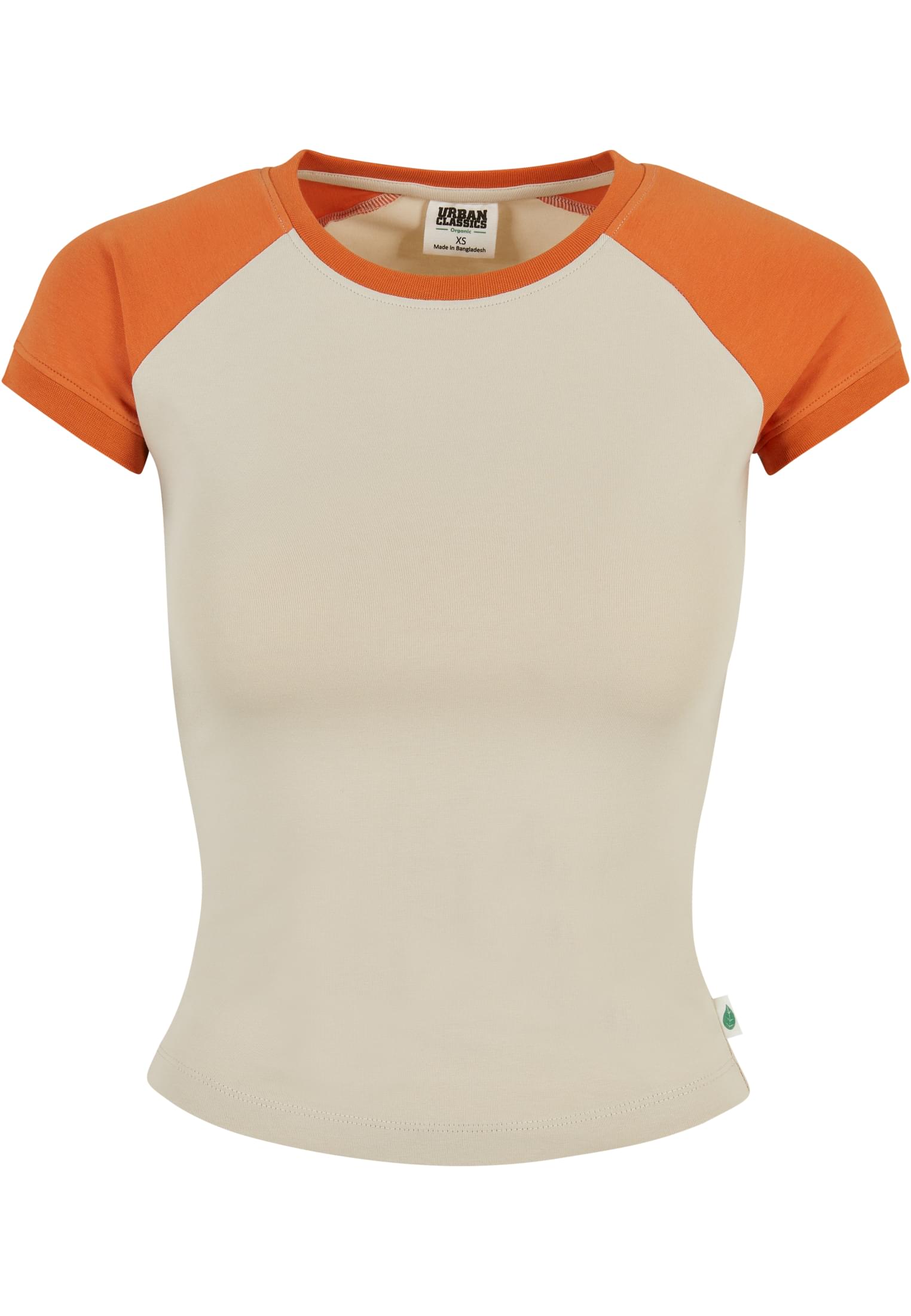 Ladies Organic Stretch Short Retro Baseball Tee | softseagrass/vintageorange