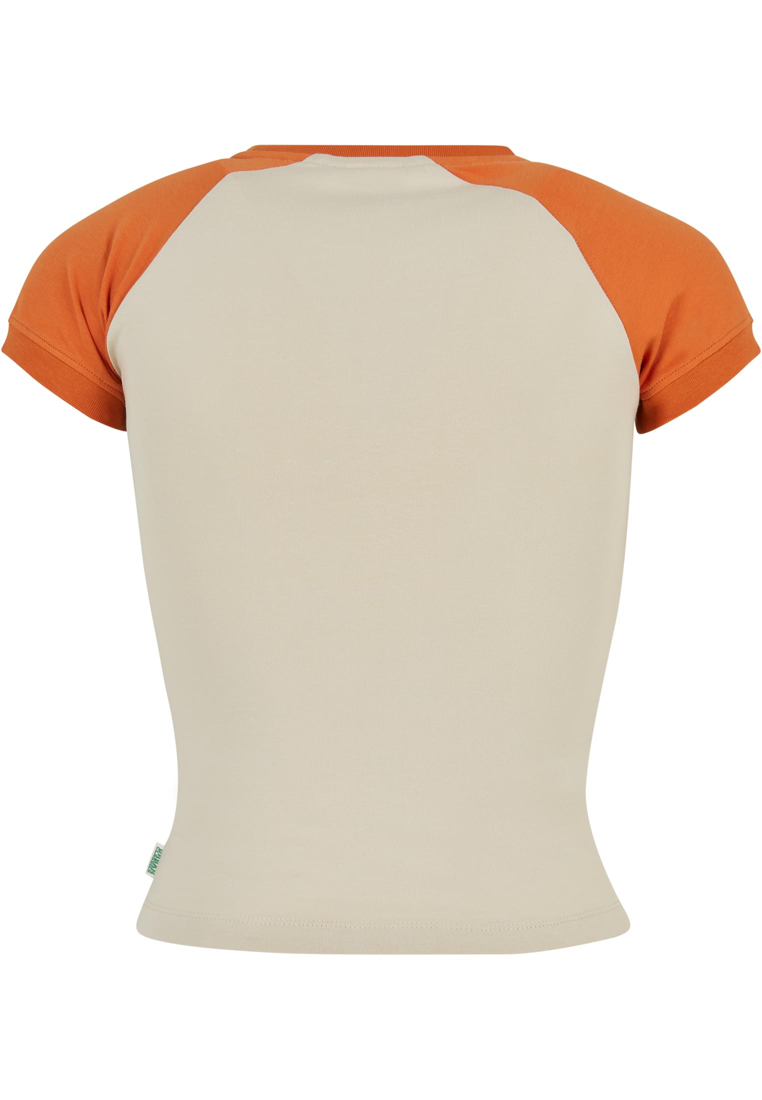 Ladies Organic Stretch Short Retro Baseball Tee | softseagrass/vintageorange