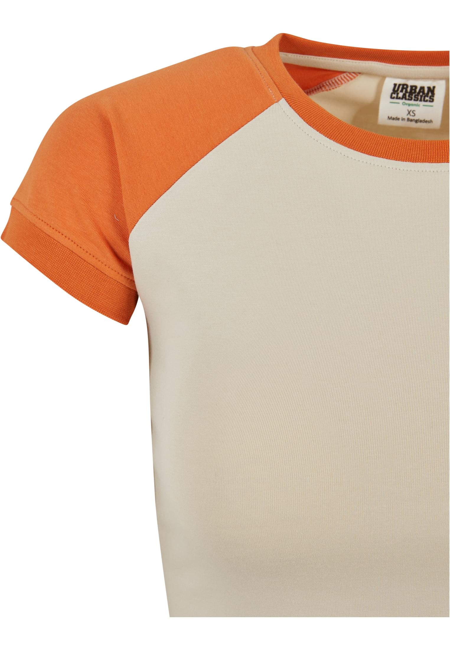 Ladies Organic Stretch Short Retro Baseball Tee | softseagrass/vintageorange