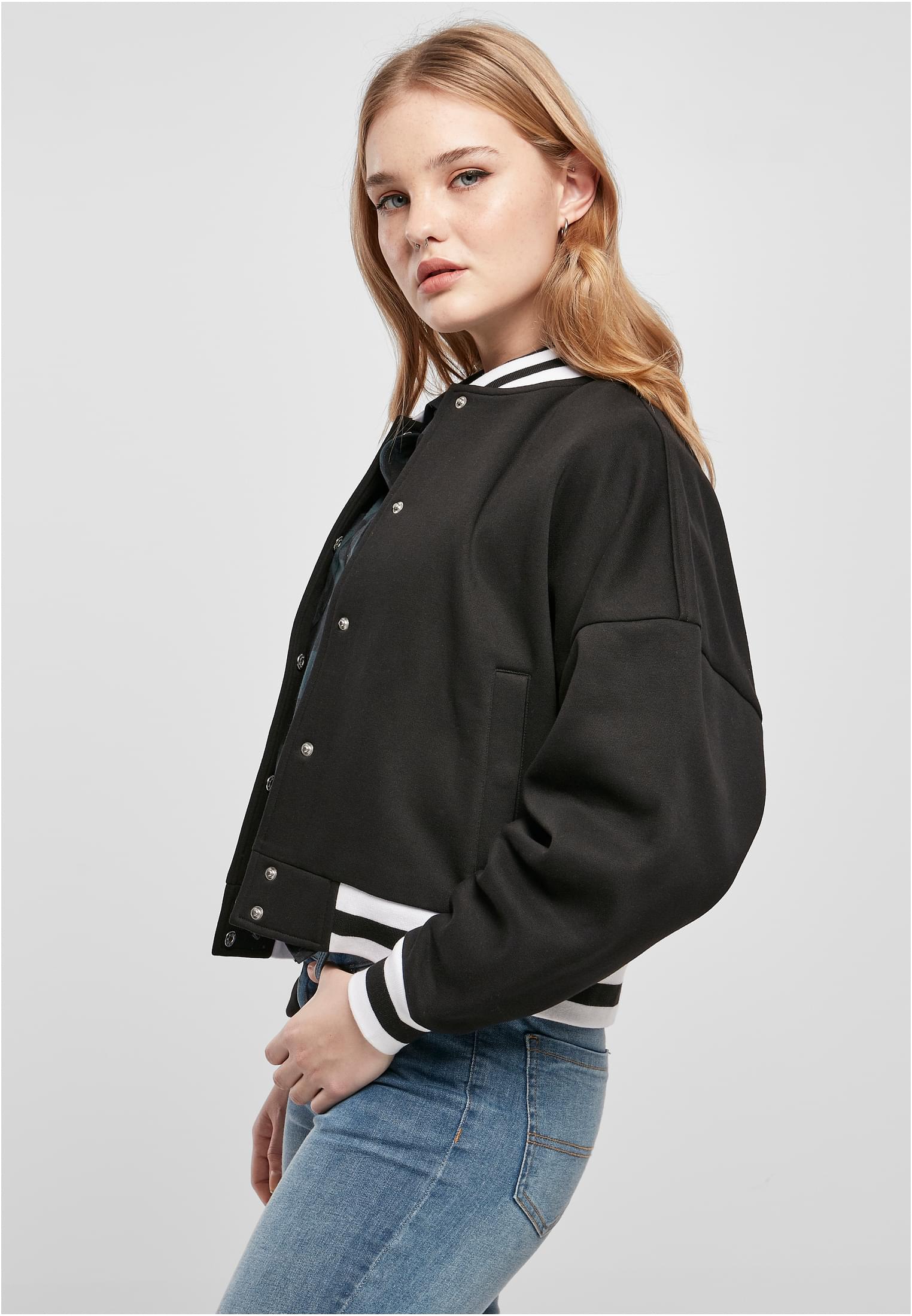 Ladies Oversized College Sweat Jacket | black