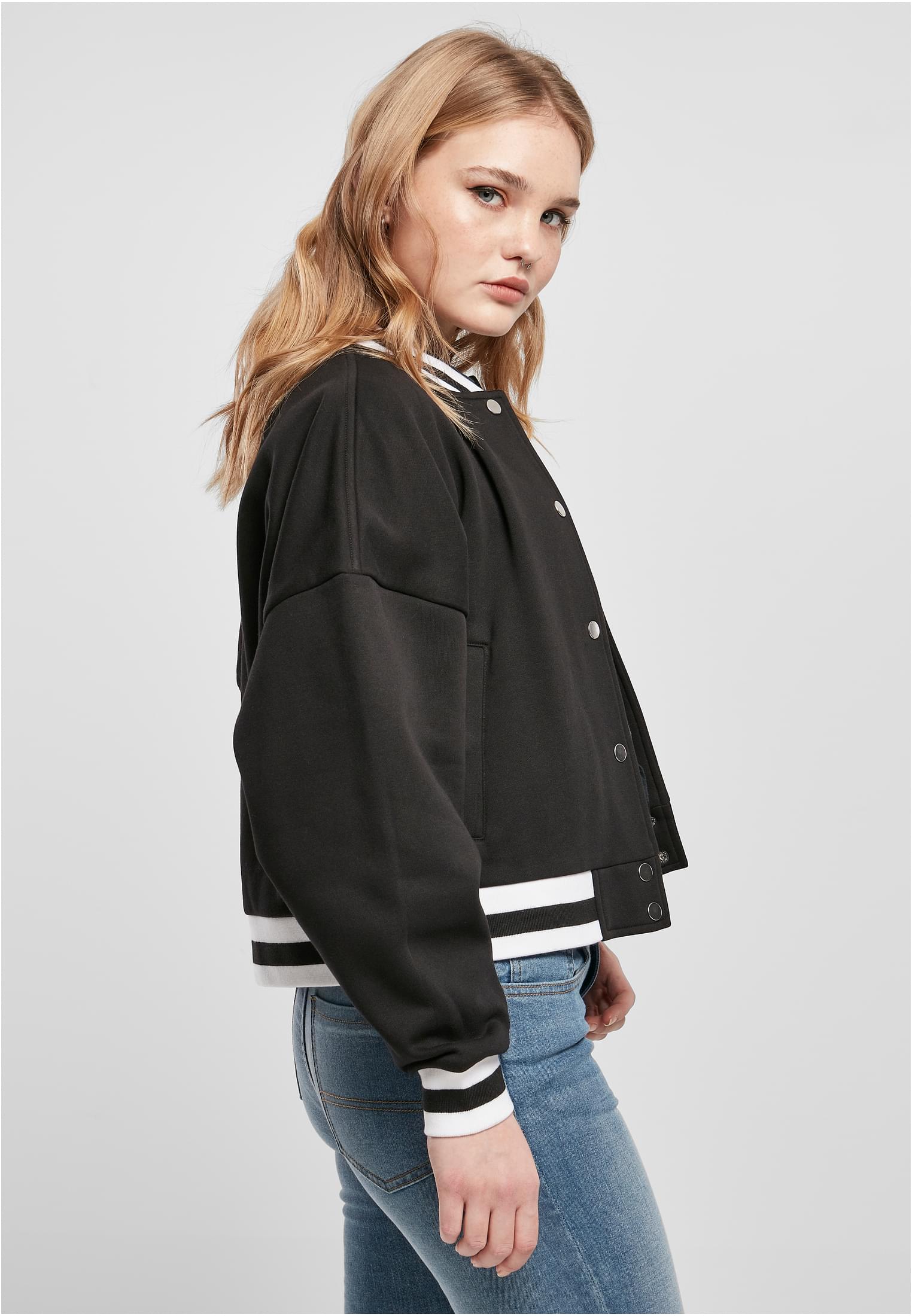 Ladies Oversized College Sweat Jacket | black