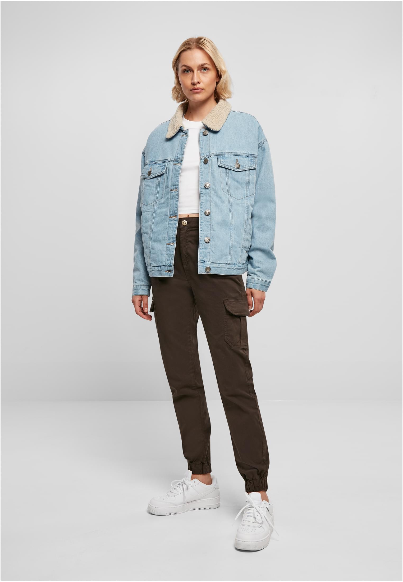 Ladies Oversized Sherpa Denim Jacket | clearblue bleached