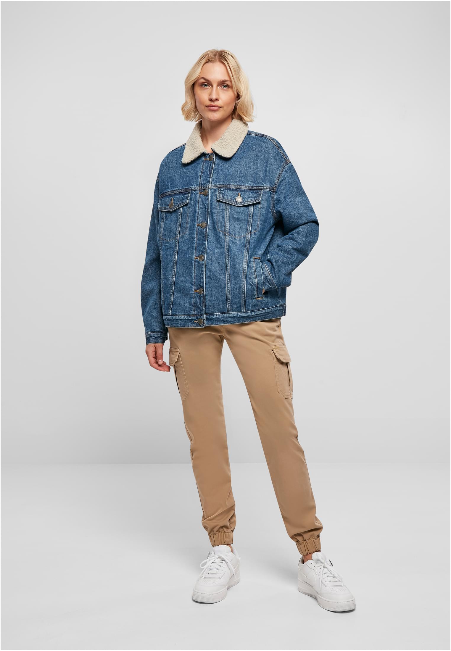 Ladies Oversized Sherpa Denim Jacket | clearblue washed