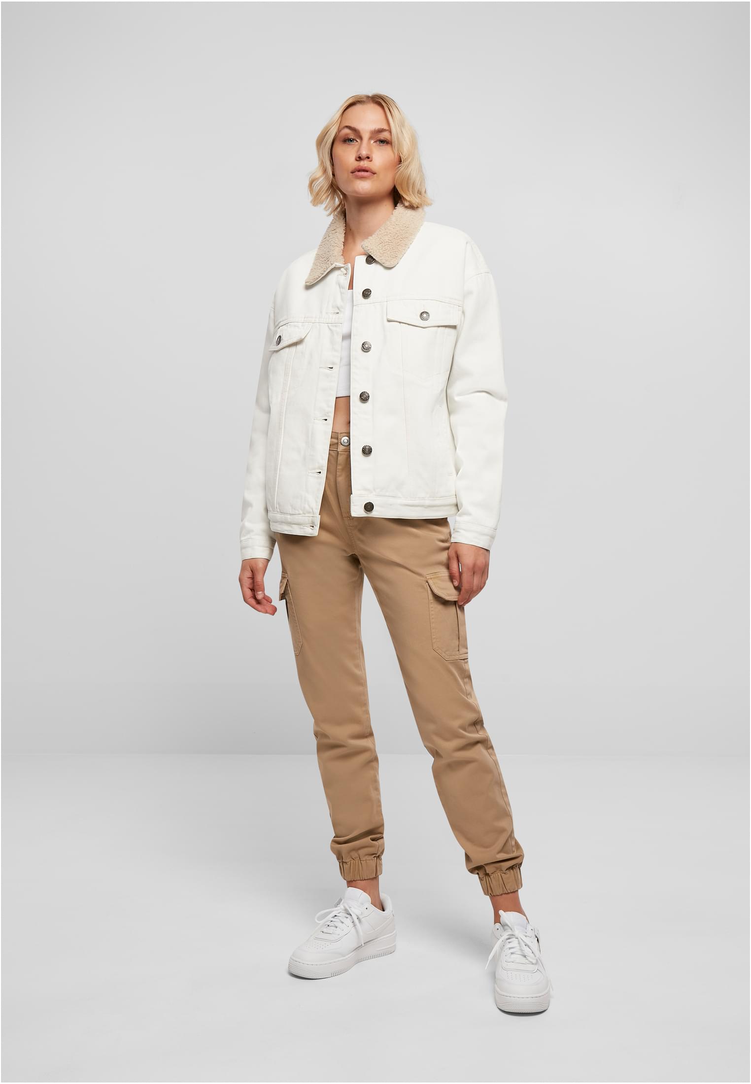 Ladies Oversized Sherpa Denim Jacket | offwhite raw