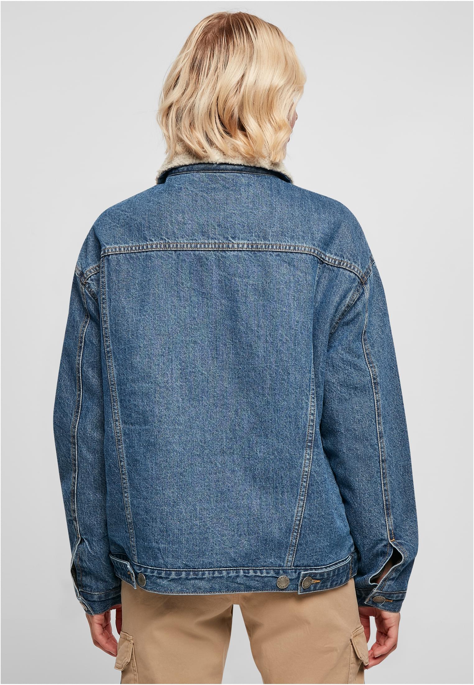 Ladies Oversized Sherpa Denim Jacket | clearblue washed