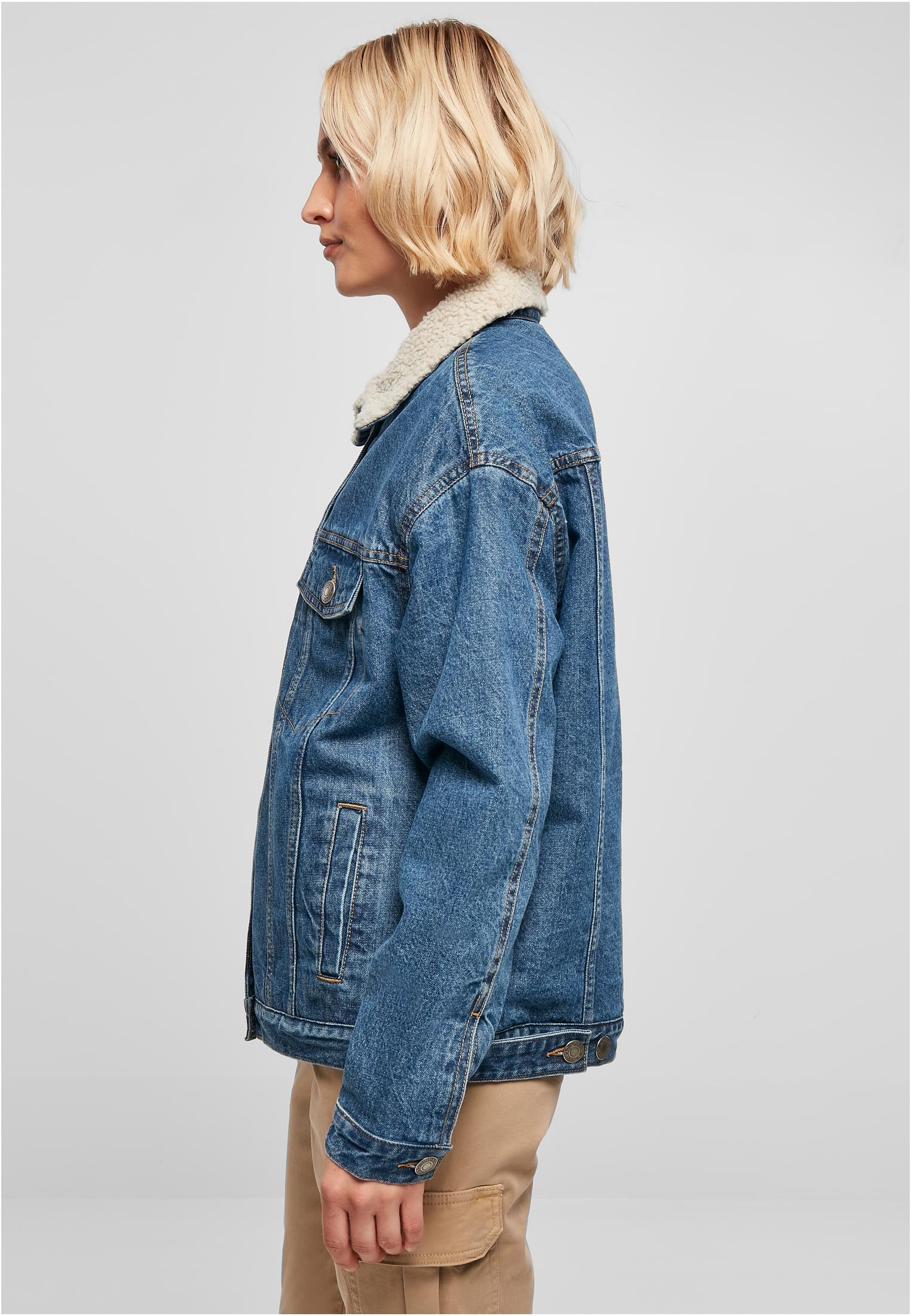 Ladies Oversized Sherpa Denim Jacket | clearblue washed