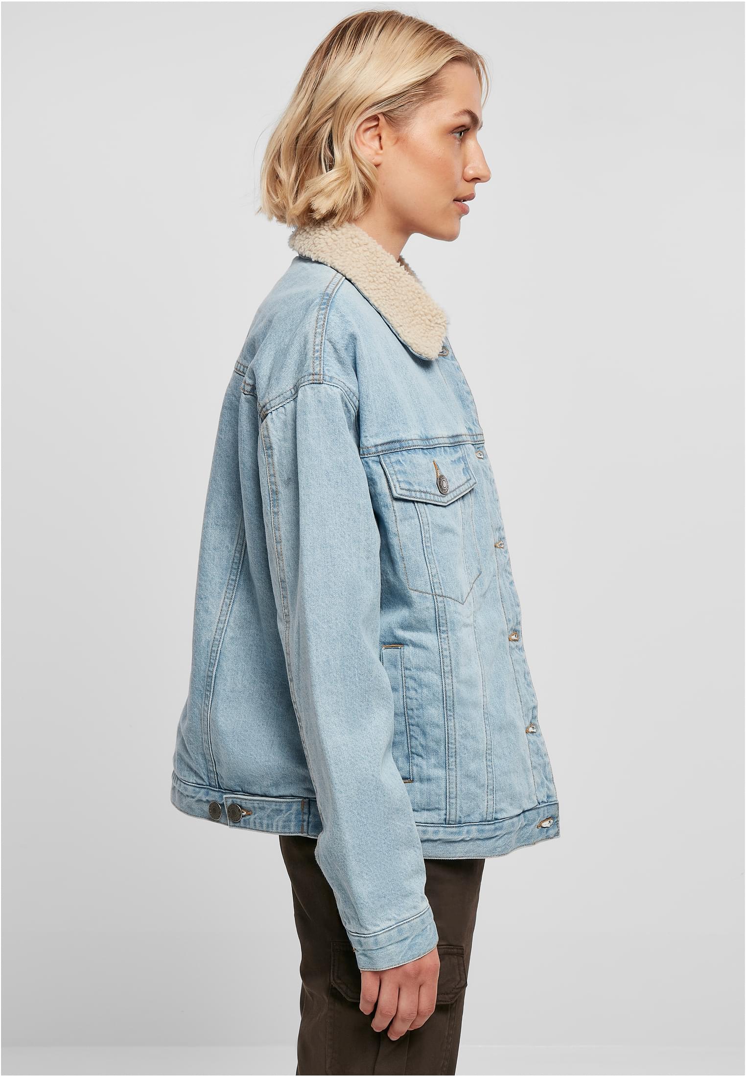 Ladies Oversized Sherpa Denim Jacket | clearblue bleached