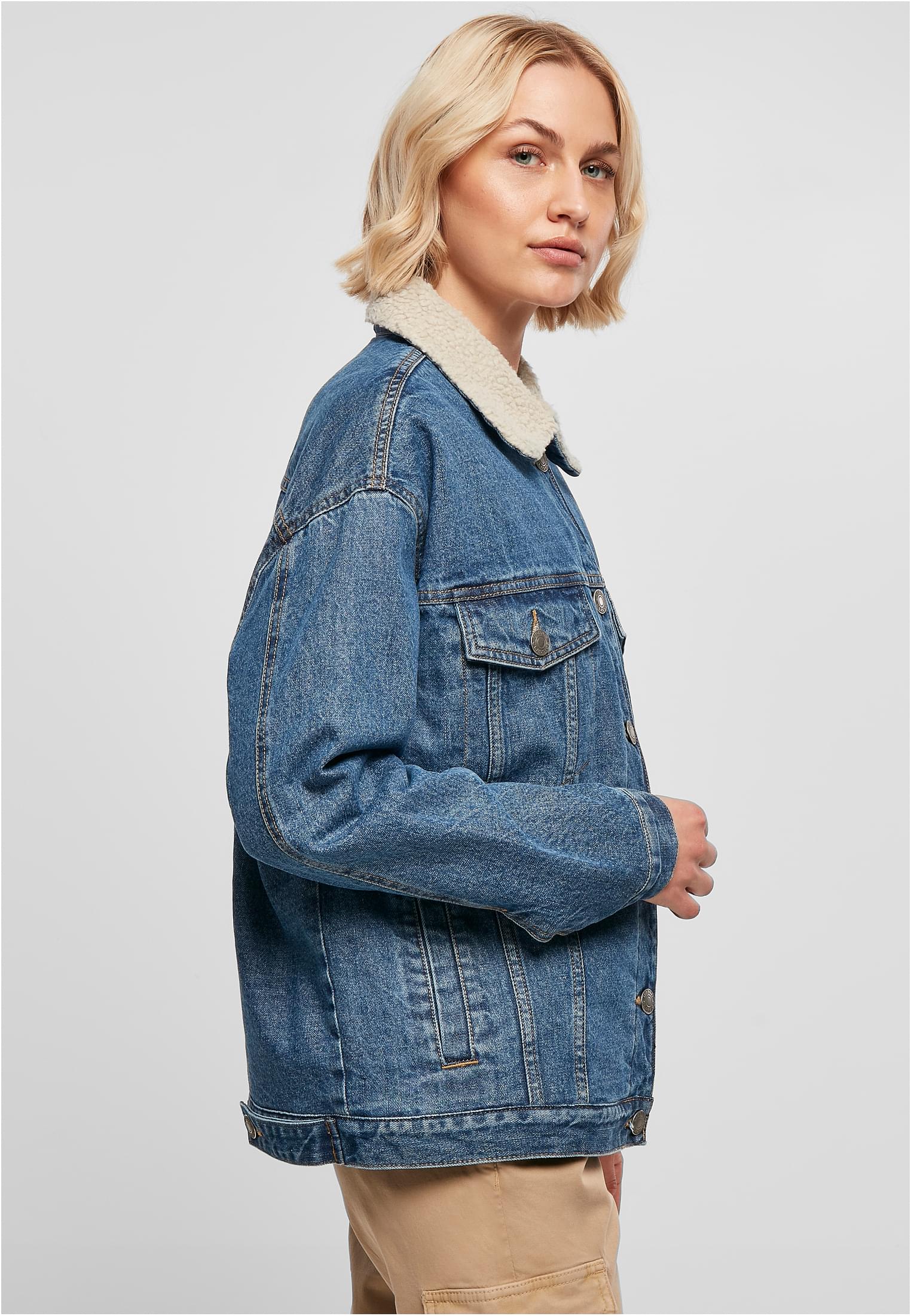 Ladies Oversized Sherpa Denim Jacket | clearblue washed