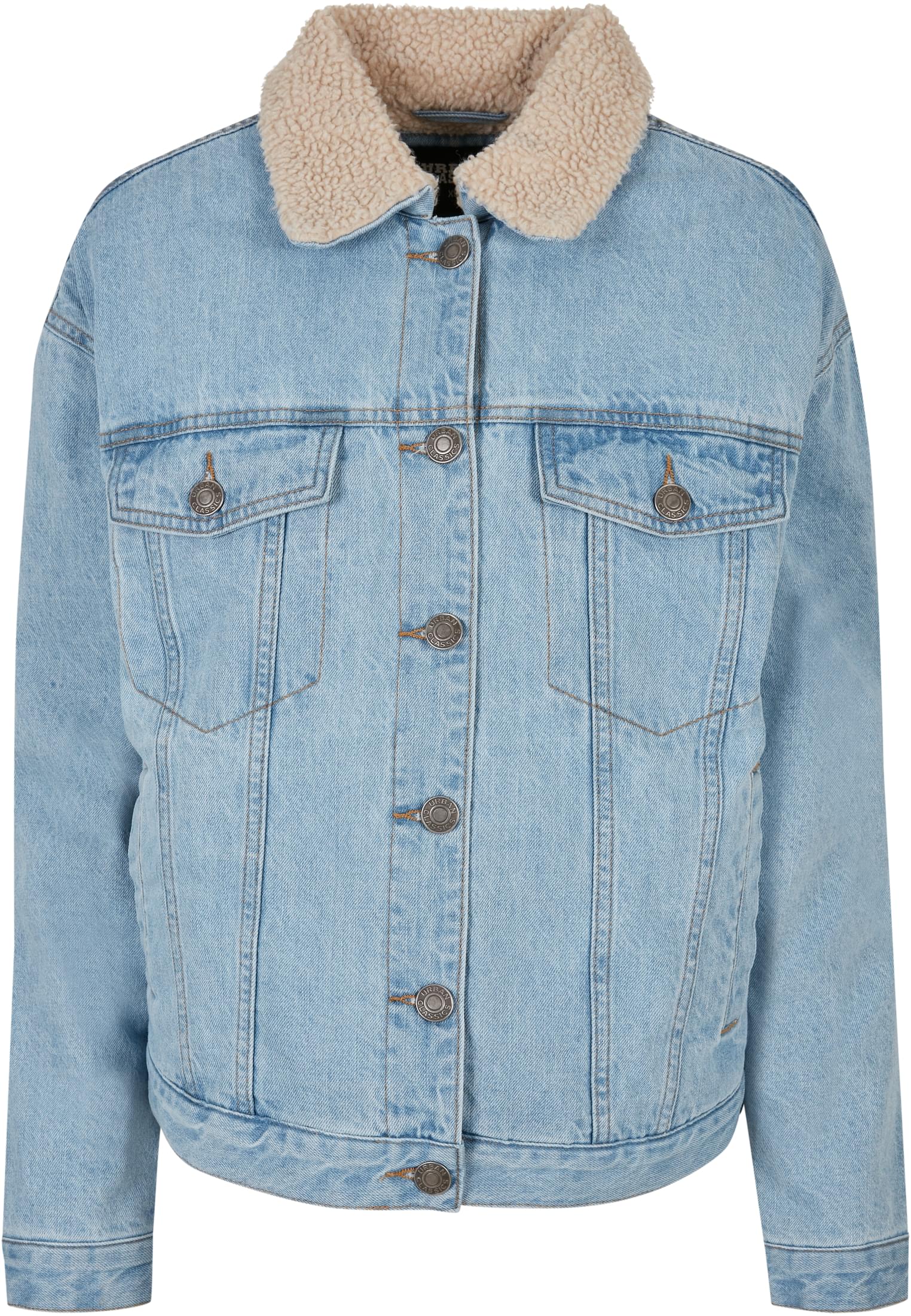 Ladies Oversized Sherpa Denim Jacket | clearblue bleached