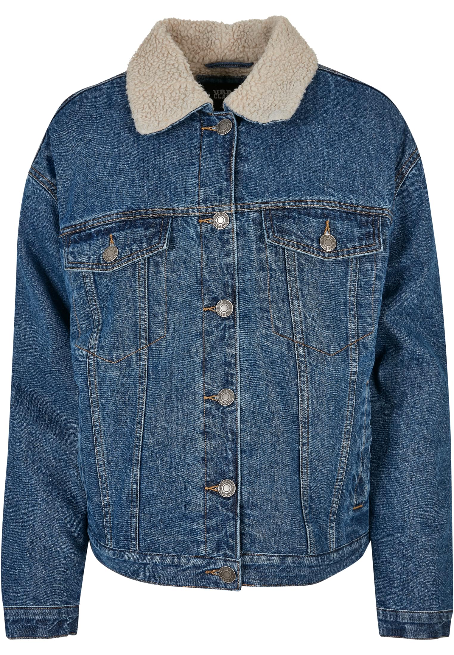 Ladies Oversized Sherpa Denim Jacket | clearblue washed