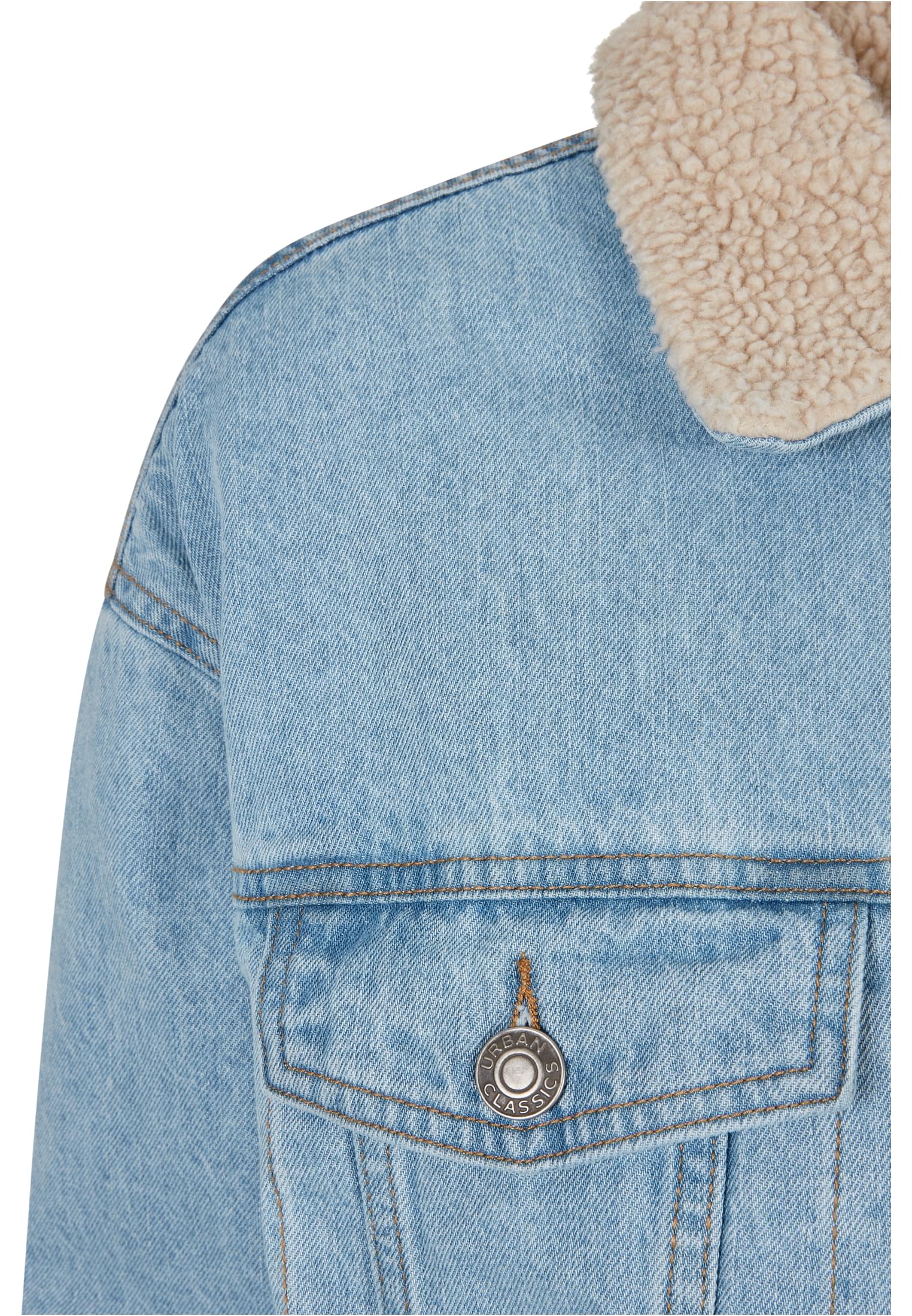 Ladies Oversized Sherpa Denim Jacket | clearblue bleached