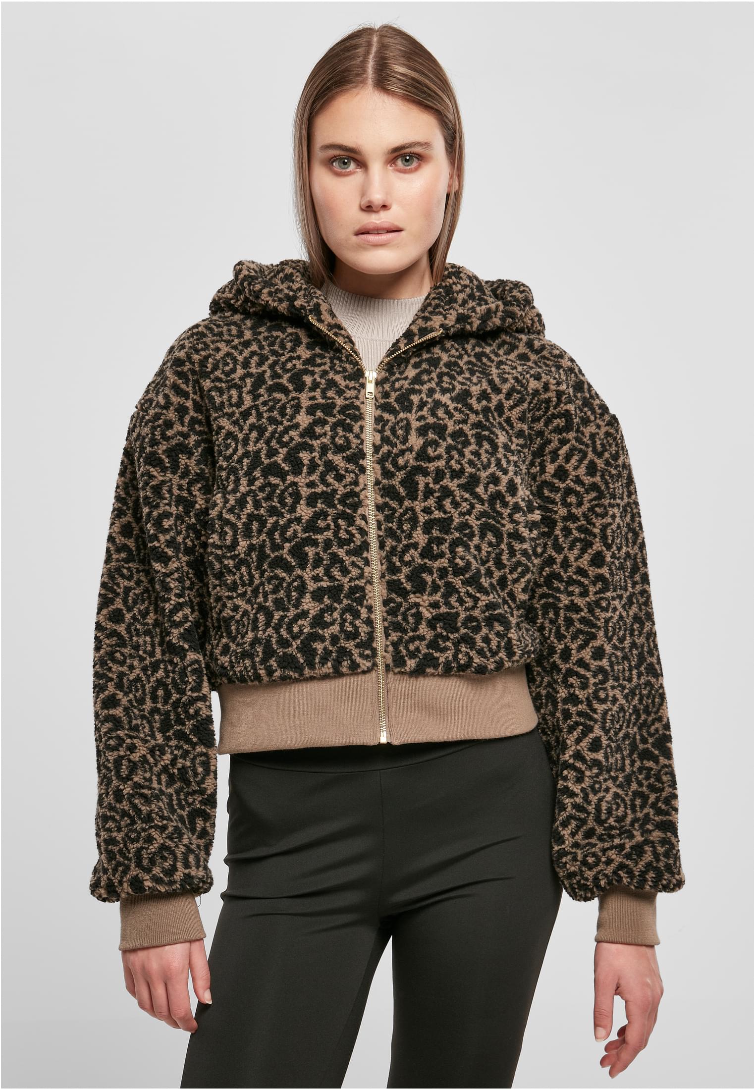 Ladies Short Oversized AOP Sherpa Jacket | darktaupeleo