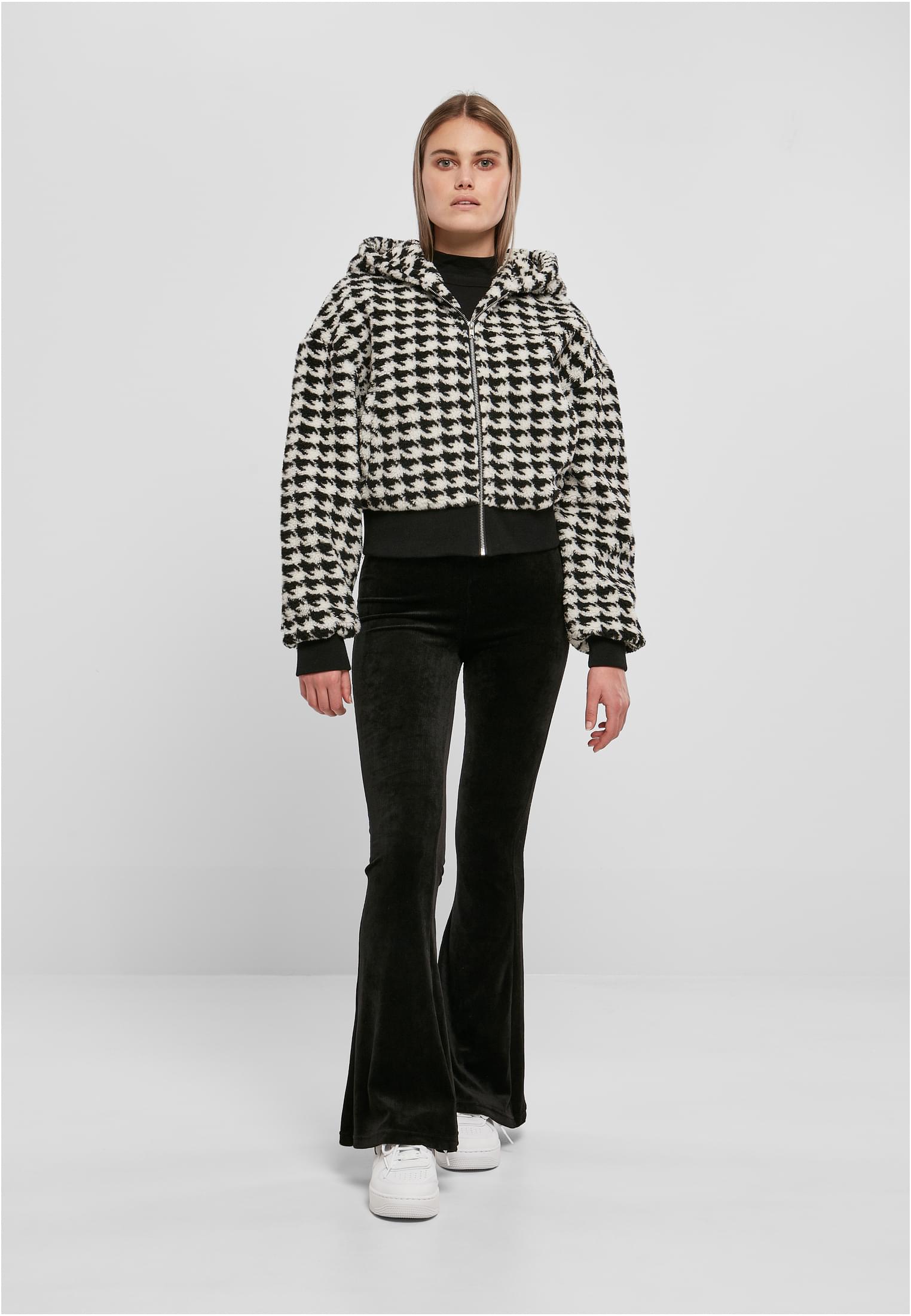 Ladies Short Oversized AOP Sherpa Jacket | blackhoundstooth