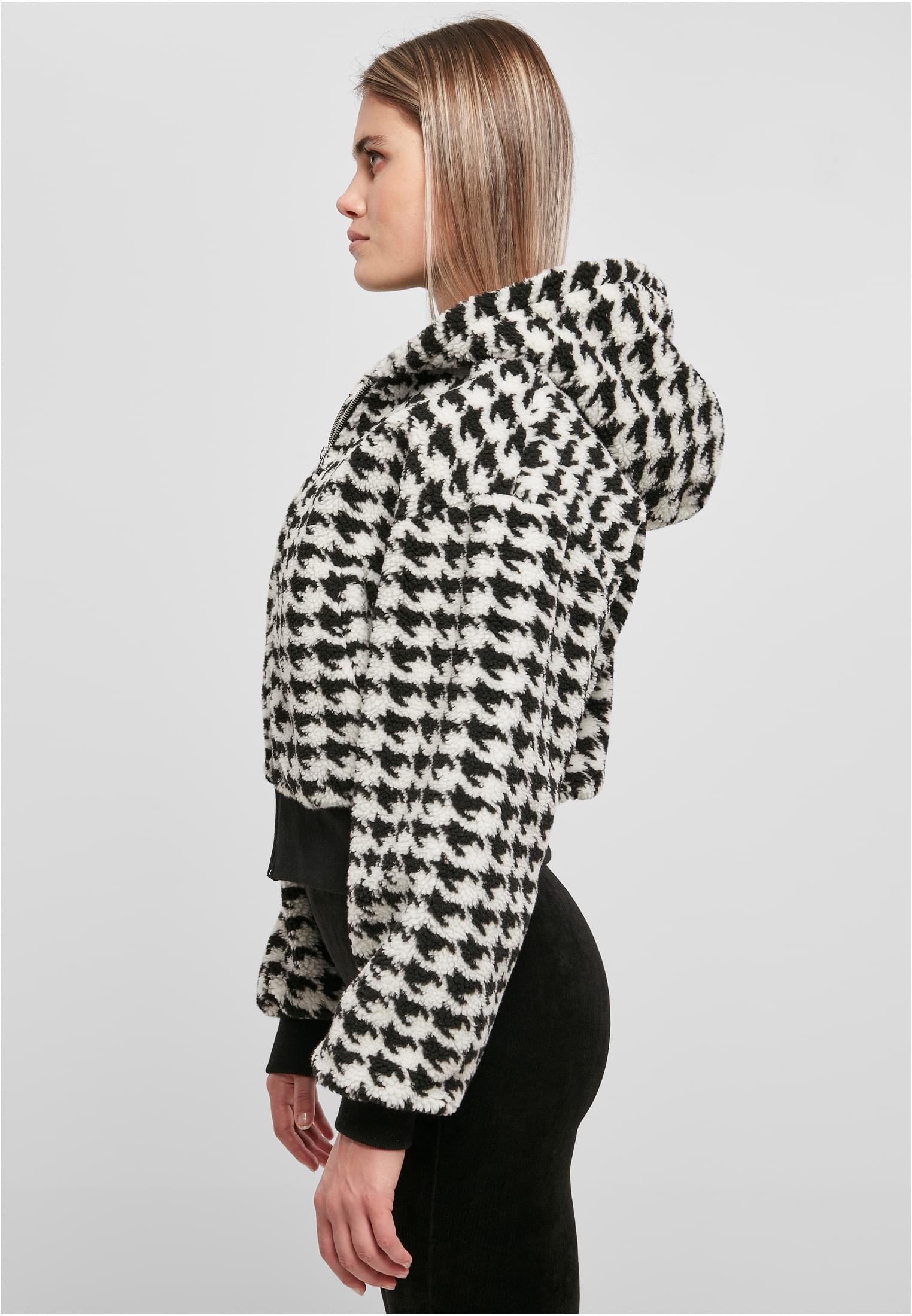 Ladies Short Oversized AOP Sherpa Jacket | blackhoundstooth