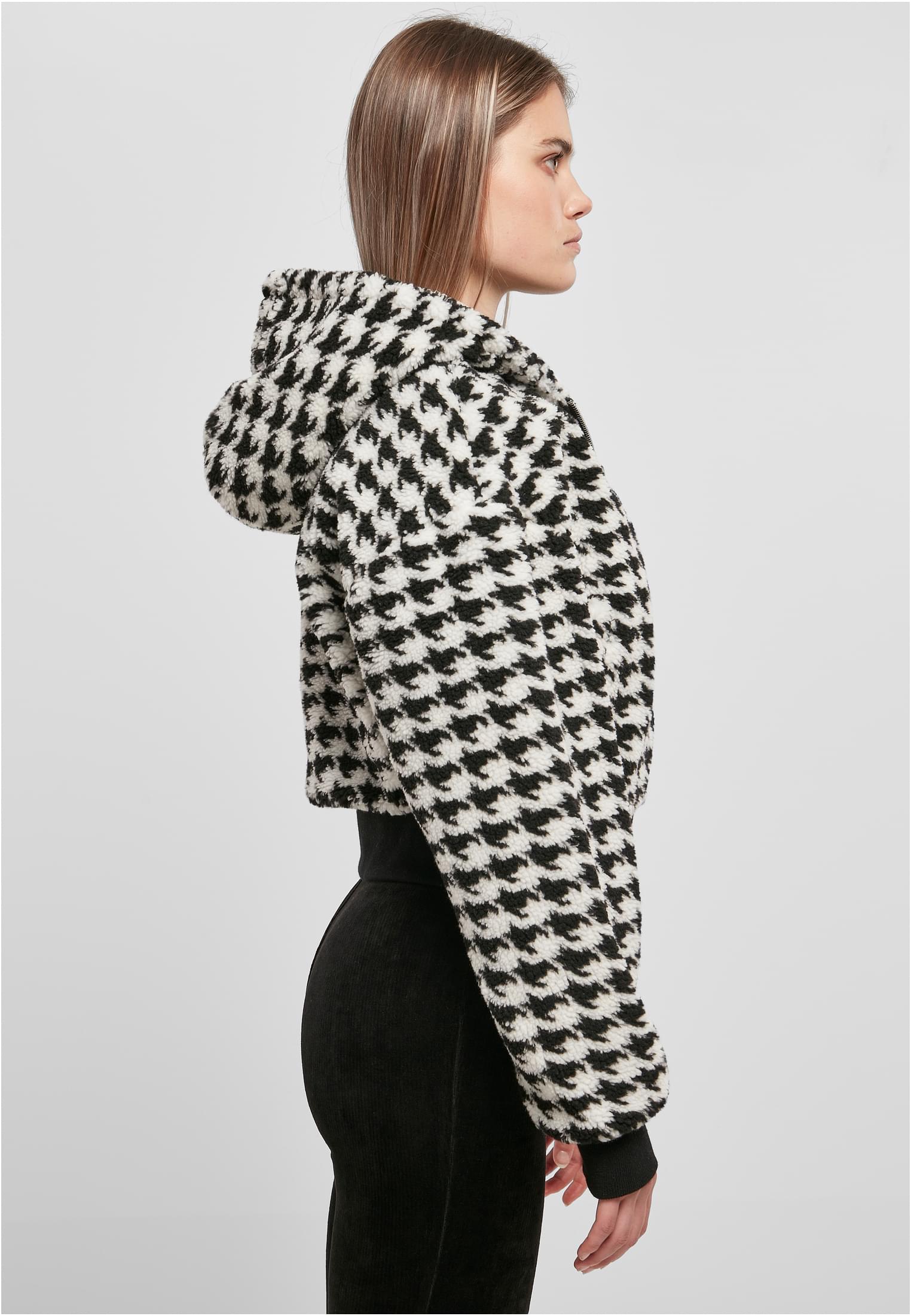 Ladies Short Oversized AOP Sherpa Jacket | blackhoundstooth