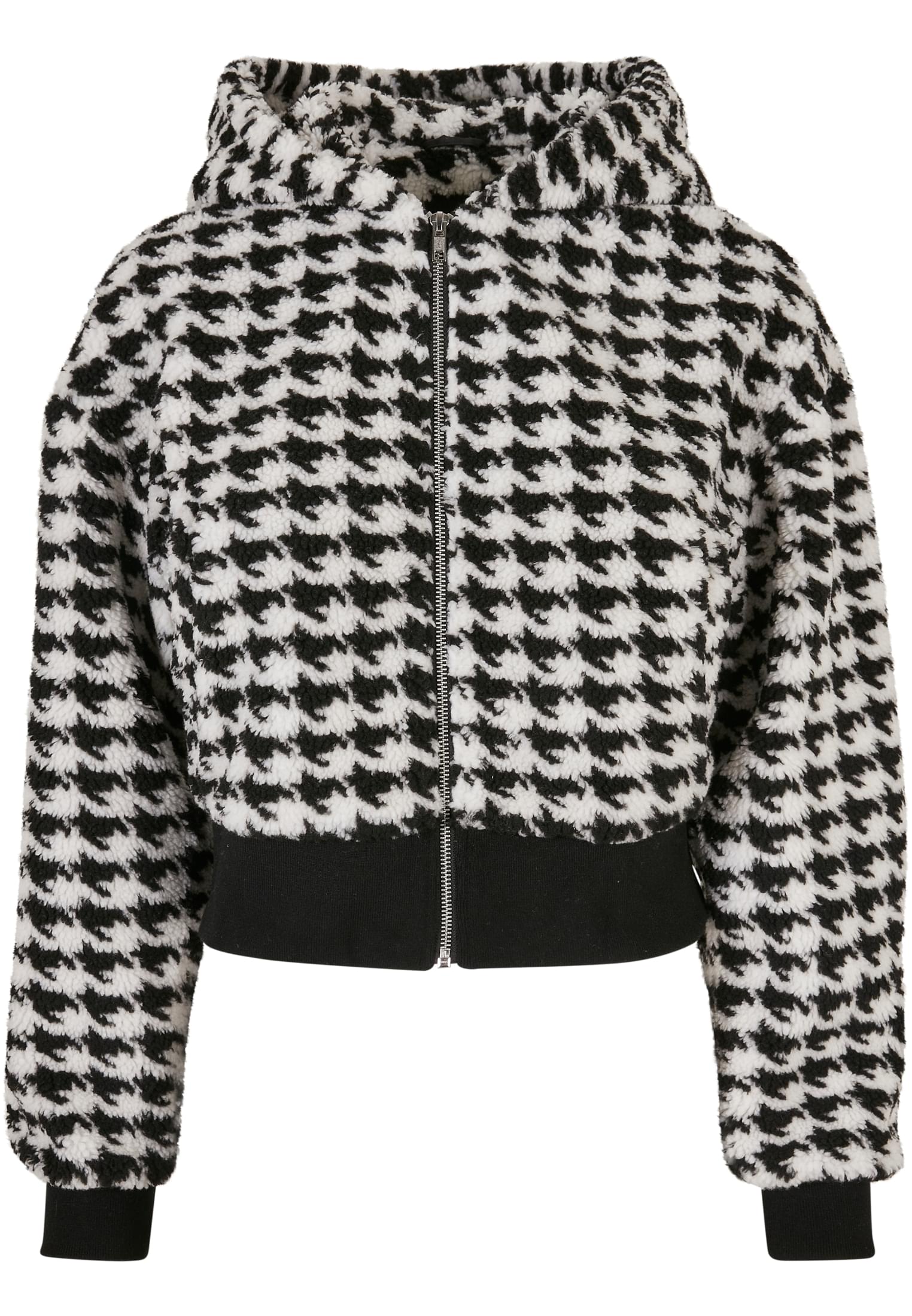 Ladies Short Oversized AOP Sherpa Jacket | blackhoundstooth