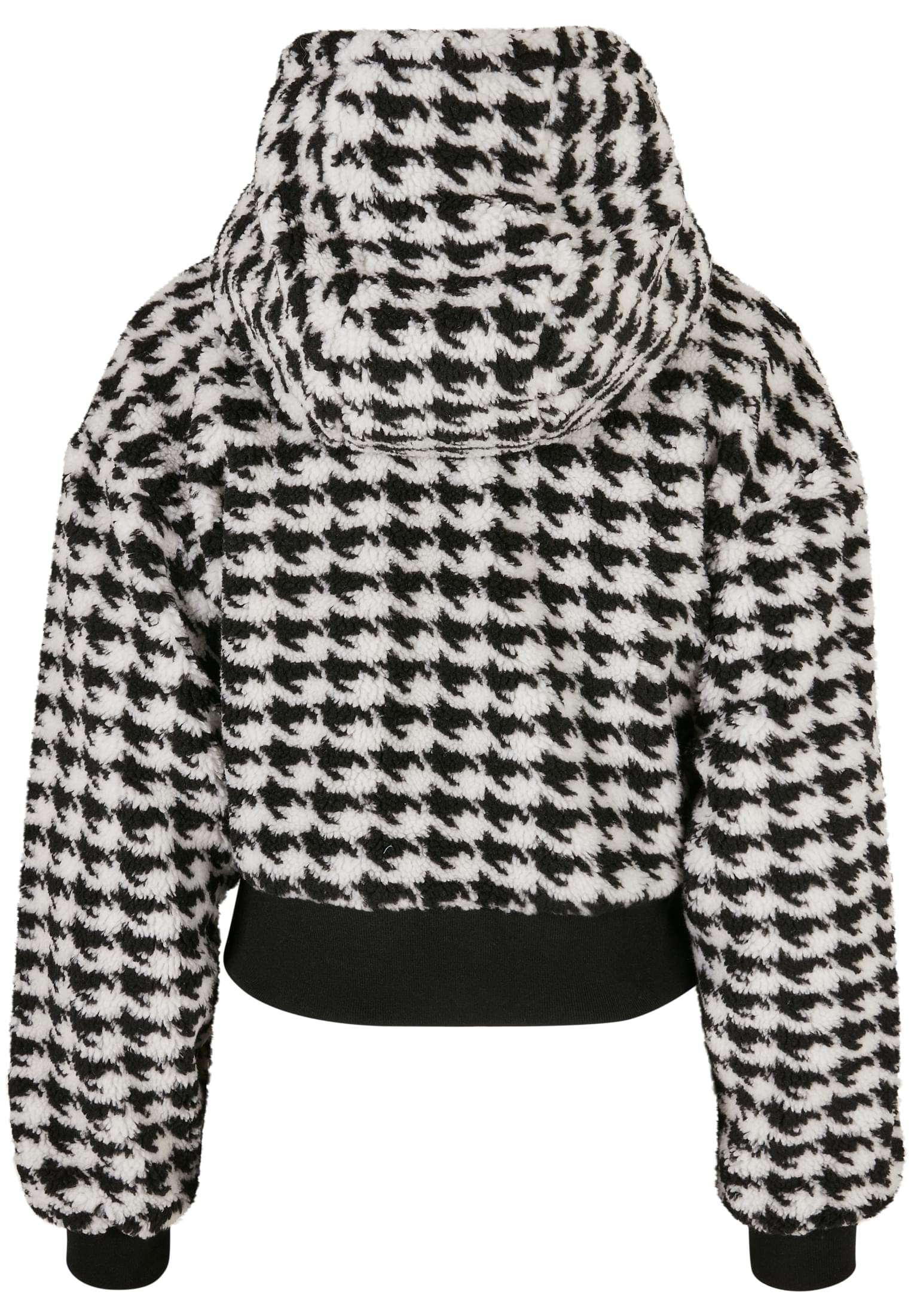 Ladies Short Oversized AOP Sherpa Jacket | blackhoundstooth