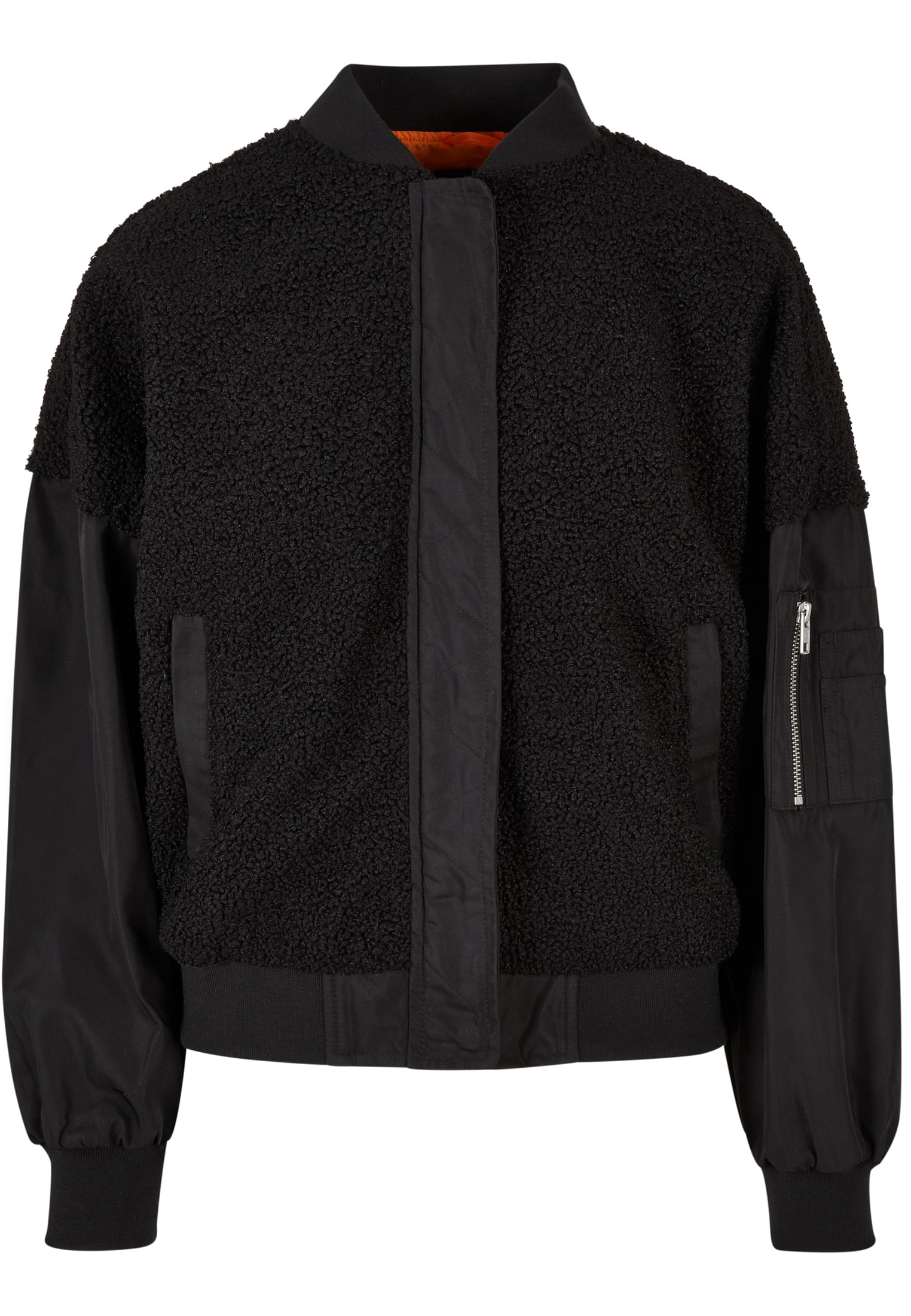 Ladies Oversized Sherpa Mixed Bomber Jacket | black