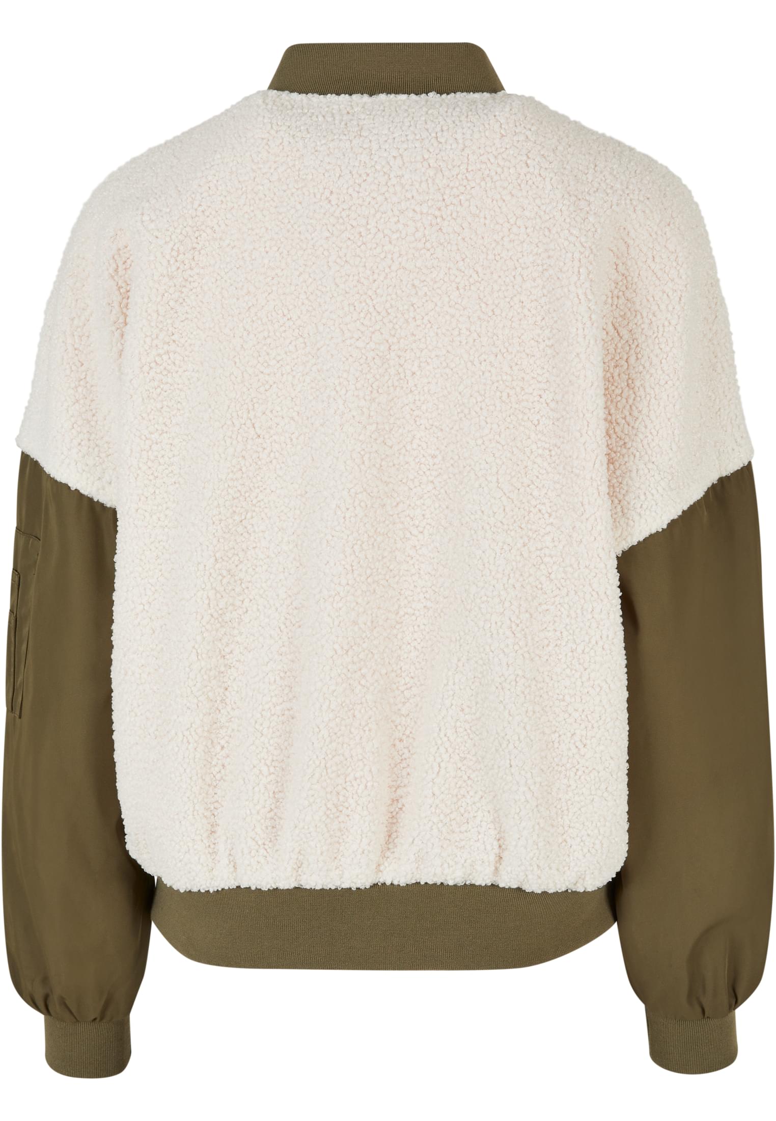 Ladies Oversized Sherpa Mixed Bomber Jacket | whitesand/darkolive