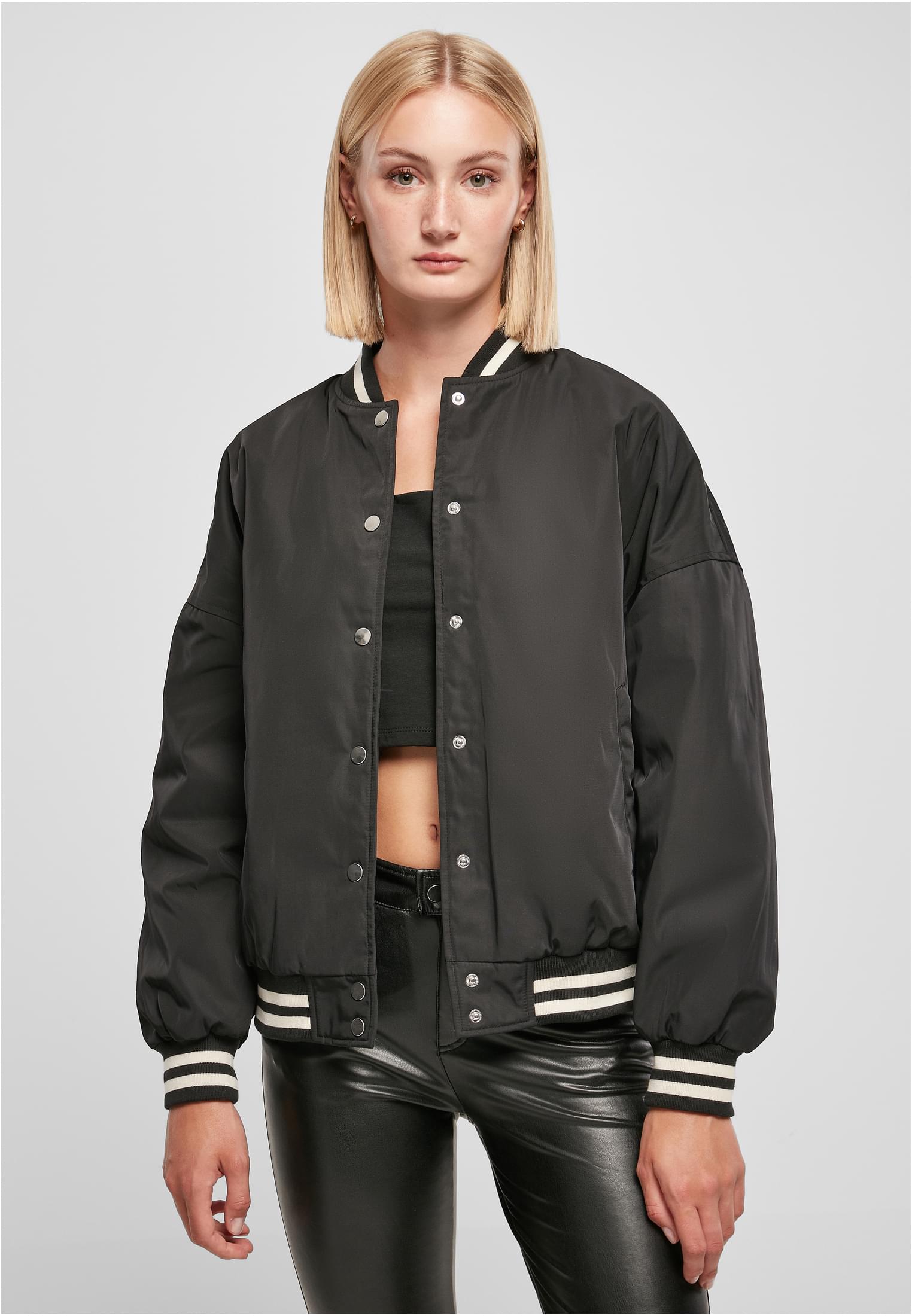 Ladies Oversized Recycled College Jacket | black